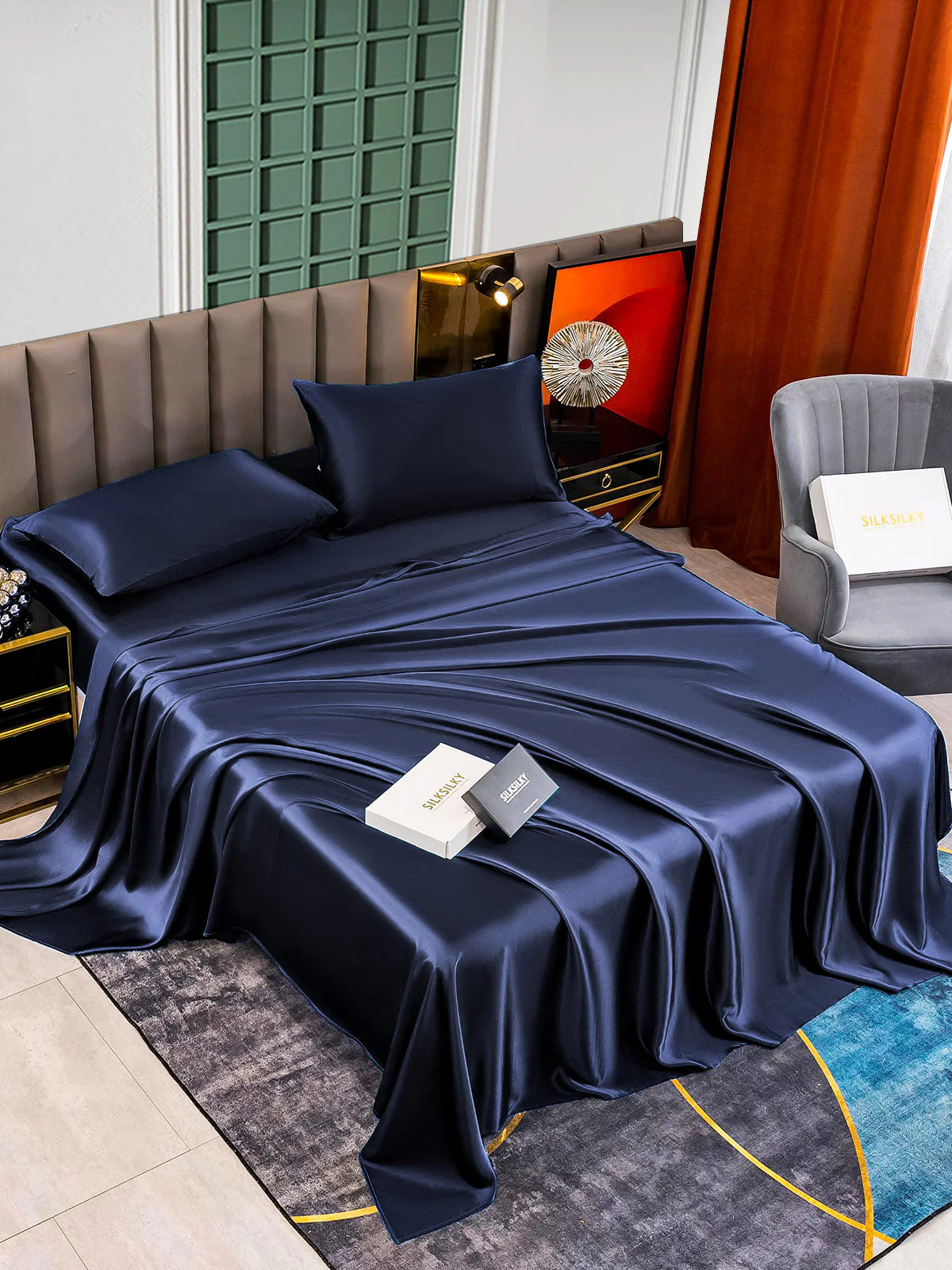 25Momme Silk 4Pcs Set Fitted&Flat Sheets+2x Pillowcases - Image 24