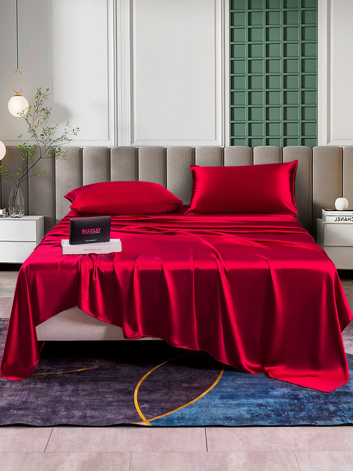 25Momme Silk 4Pcs Set Fitted&Flat Sheets+2x Pillowcases - Image 27