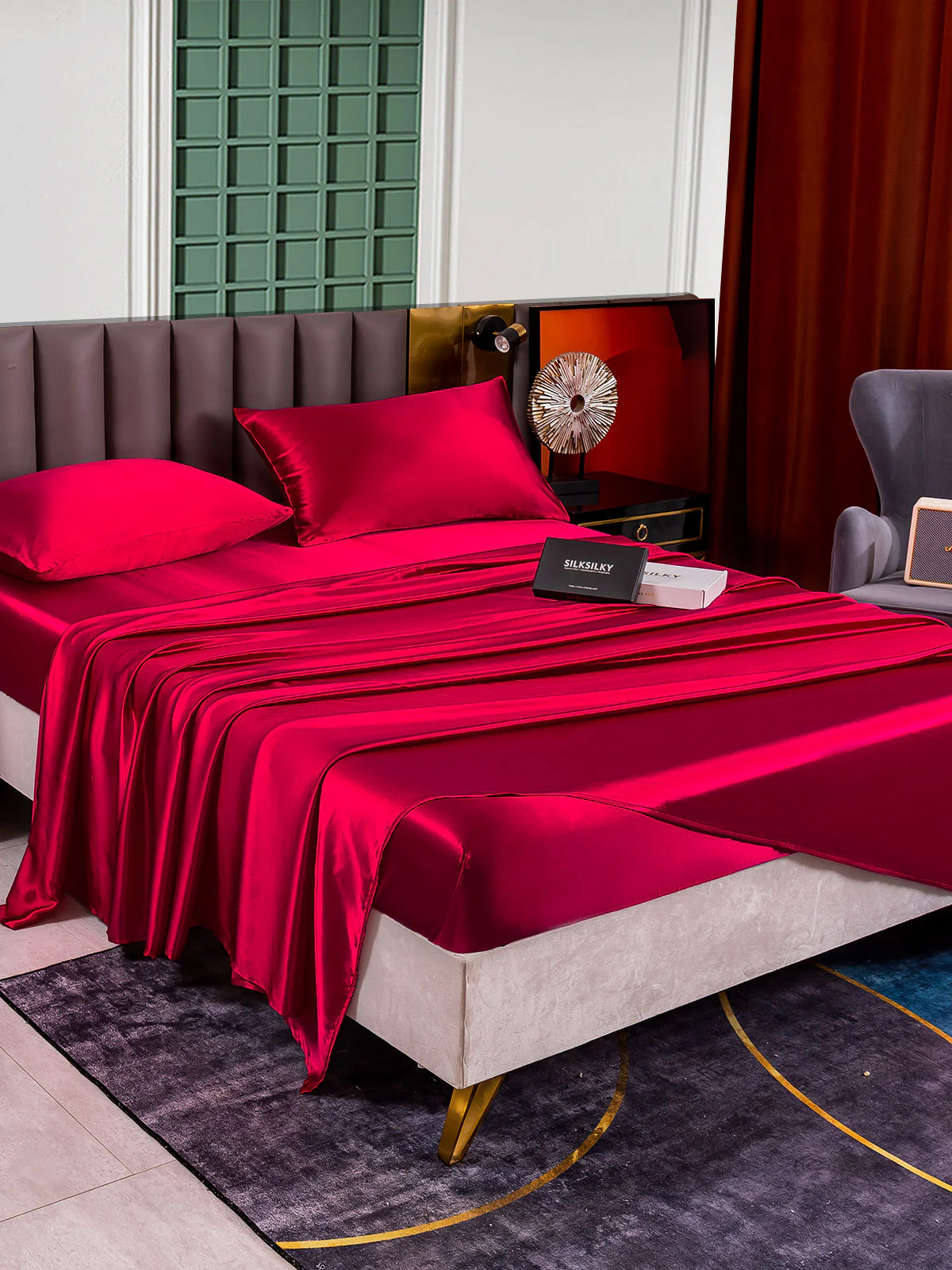 25Momme Silk 4Pcs Set Fitted&Flat Sheets+2x Pillowcases - Image 30