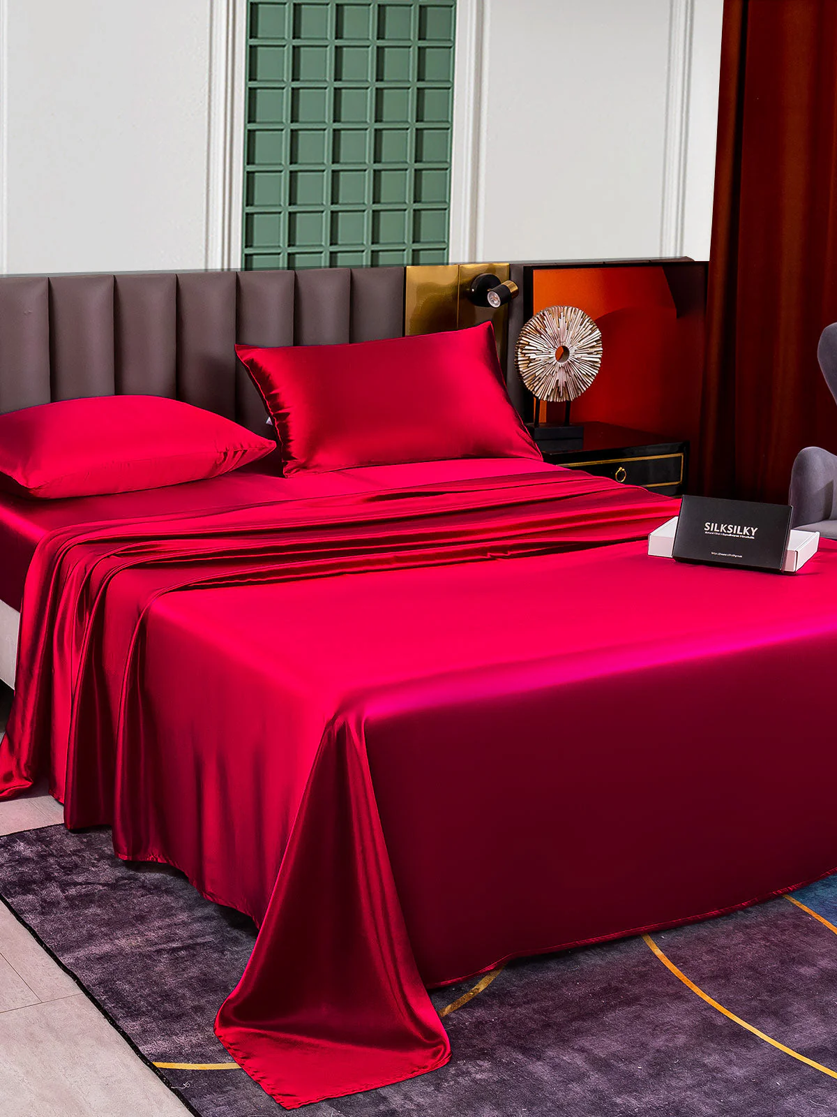 25Momme Silk 4Pcs Set Fitted&Flat Sheets+2x Pillowcases - Image 31