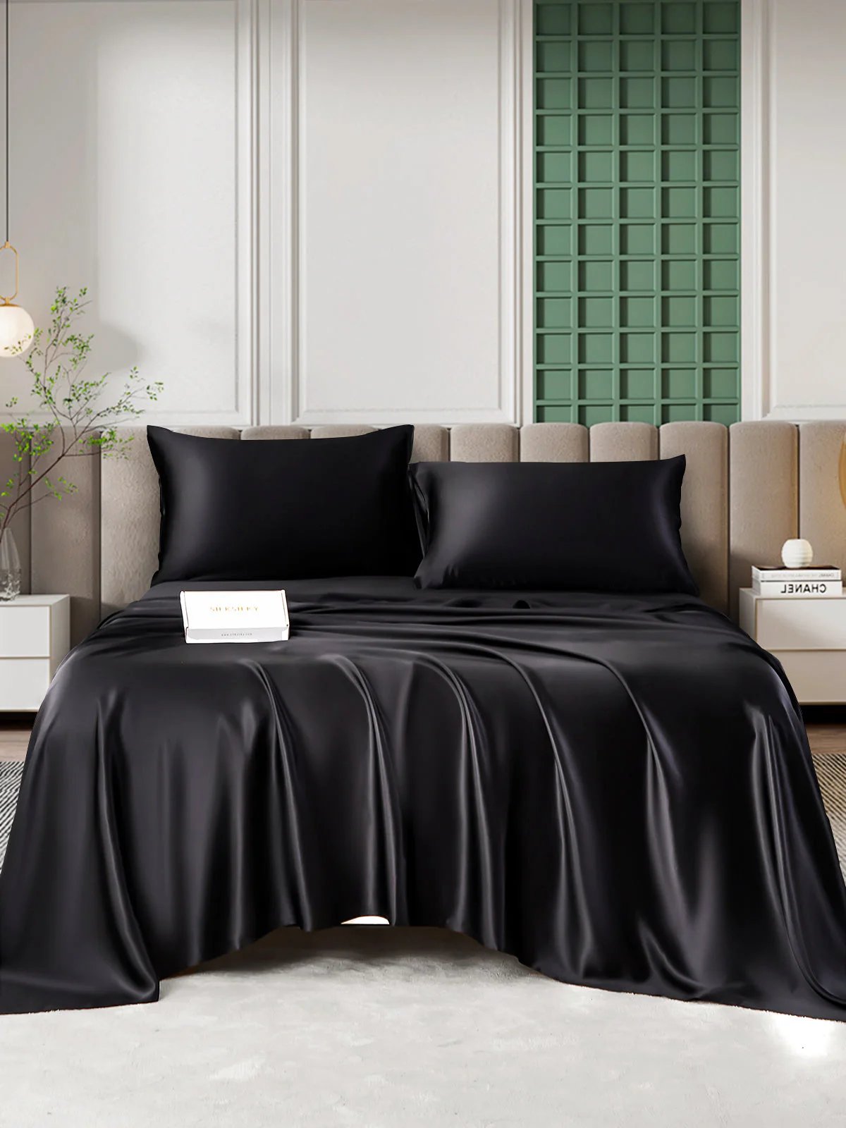 25Momme Silk 4Pcs Set Fitted&Flat Sheets+2x Pillowcases - Image 38