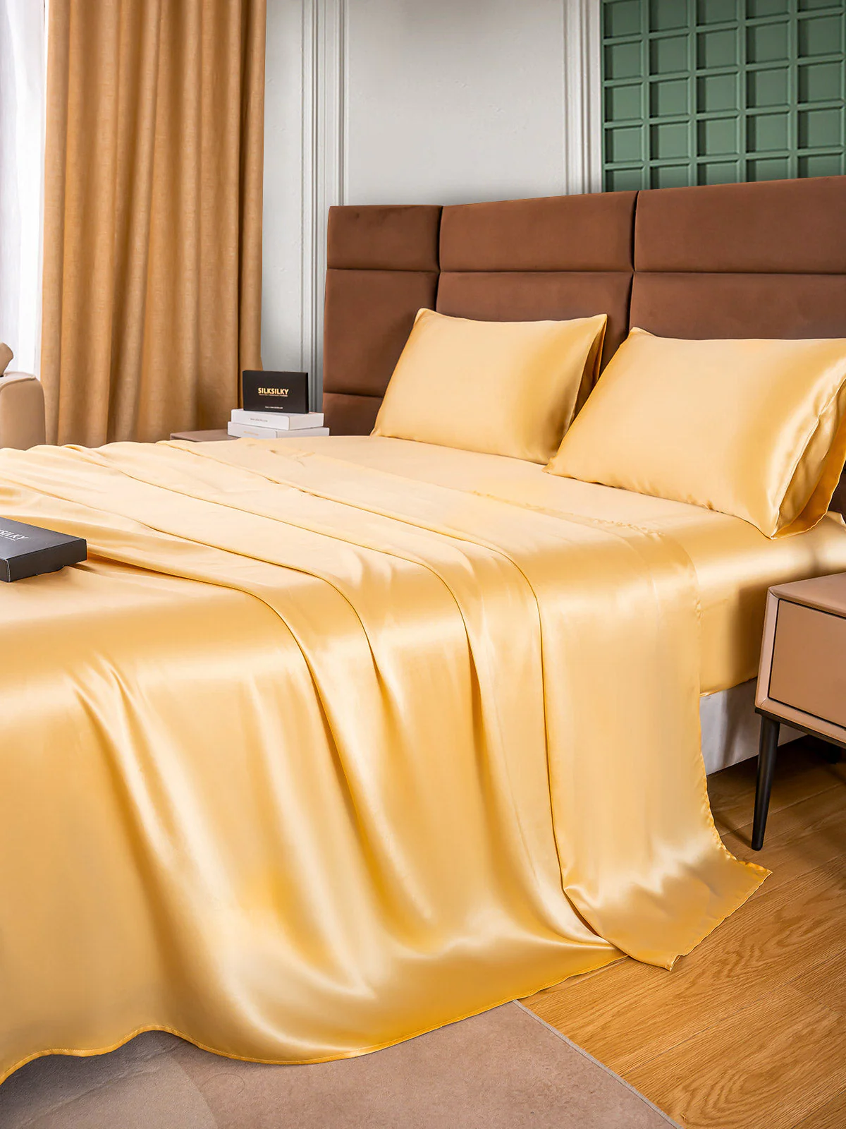 25Momme Silk 4Pcs Set Fitted&Flat Sheets+2x Pillowcases - Image 43