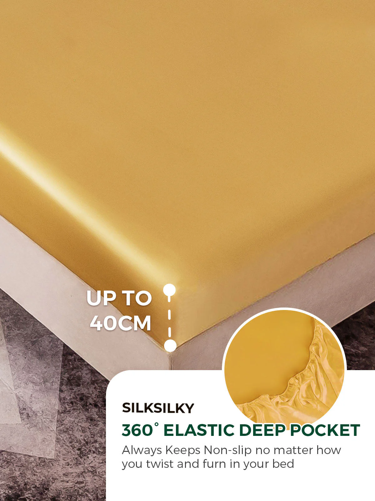 25Momme Silk 4Pcs Set Fitted&Flat Sheets+2x Pillowcases - Image 44