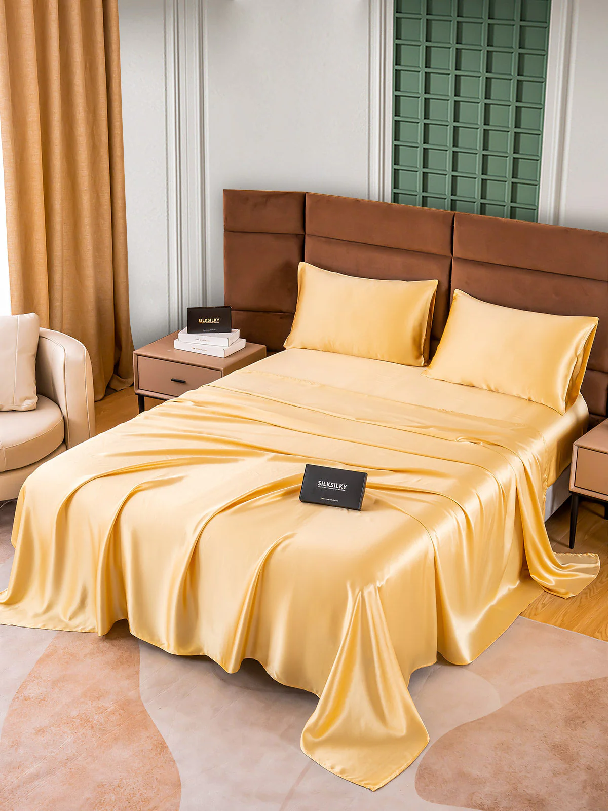 25Momme Silk 4Pcs Set Fitted&Flat Sheets+2x Pillowcases - Image 46