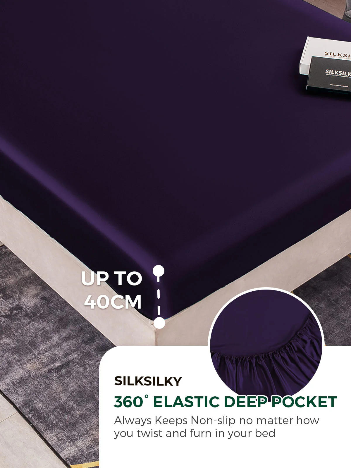 25Momme Silk 4Pcs Set Fitted&Flat Sheets+2x Pillowcases - Image 50