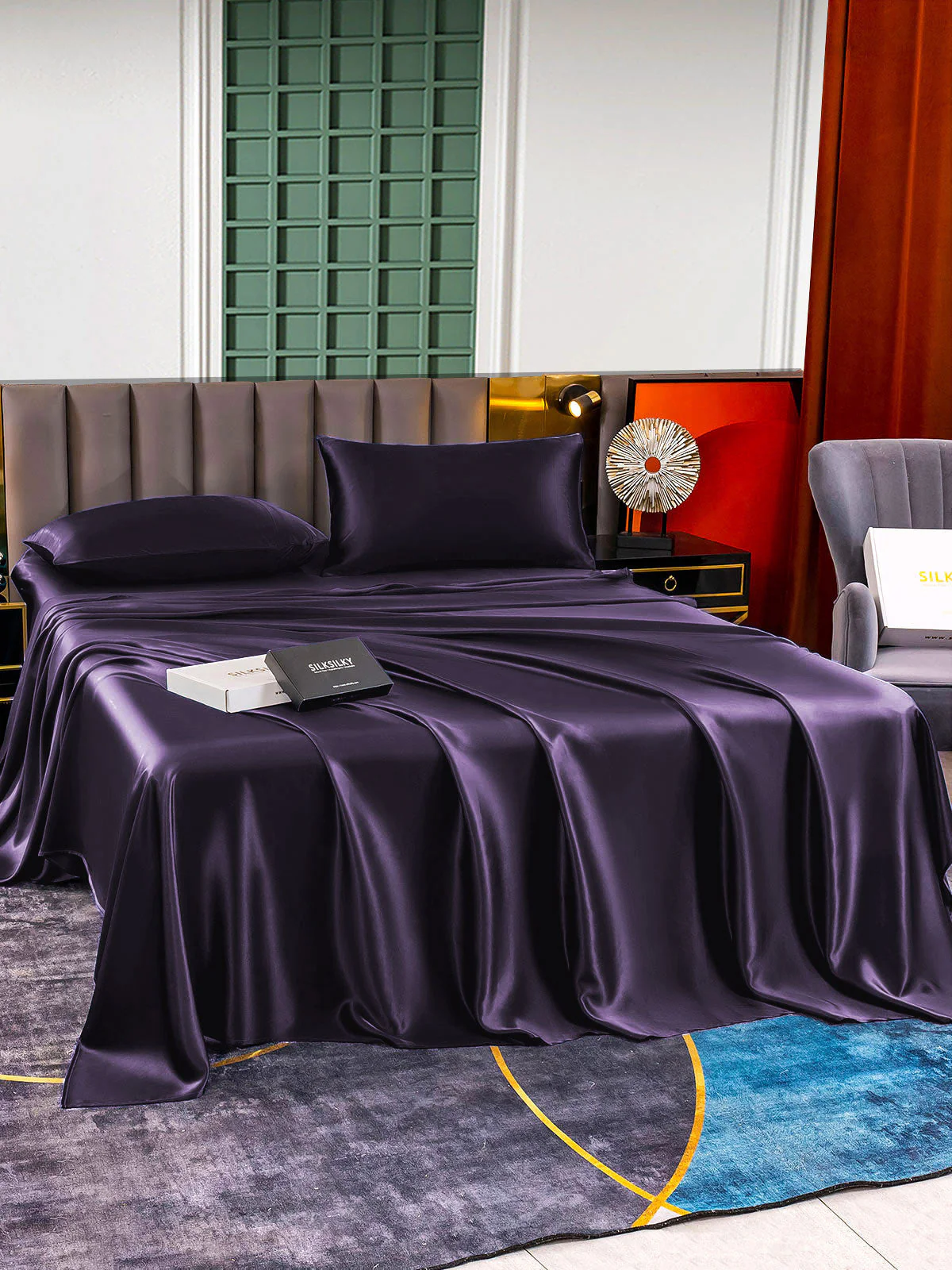 25Momme Silk 4Pcs Set Fitted&Flat Sheets+2x Pillowcases - Image 52