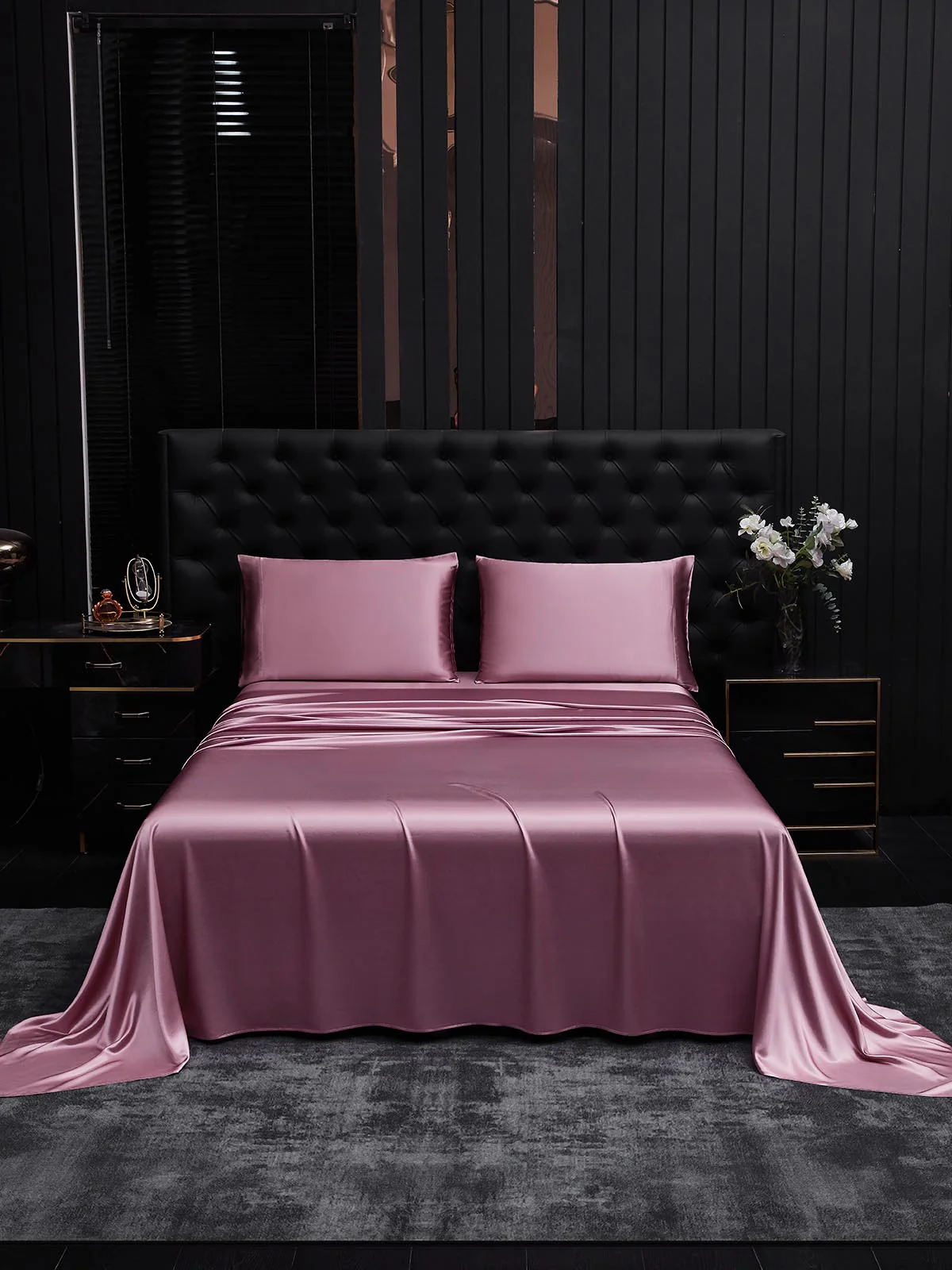 25Momme Silk 4Pcs Set Fitted&Flat Sheets+2x Pillowcases - Image 65