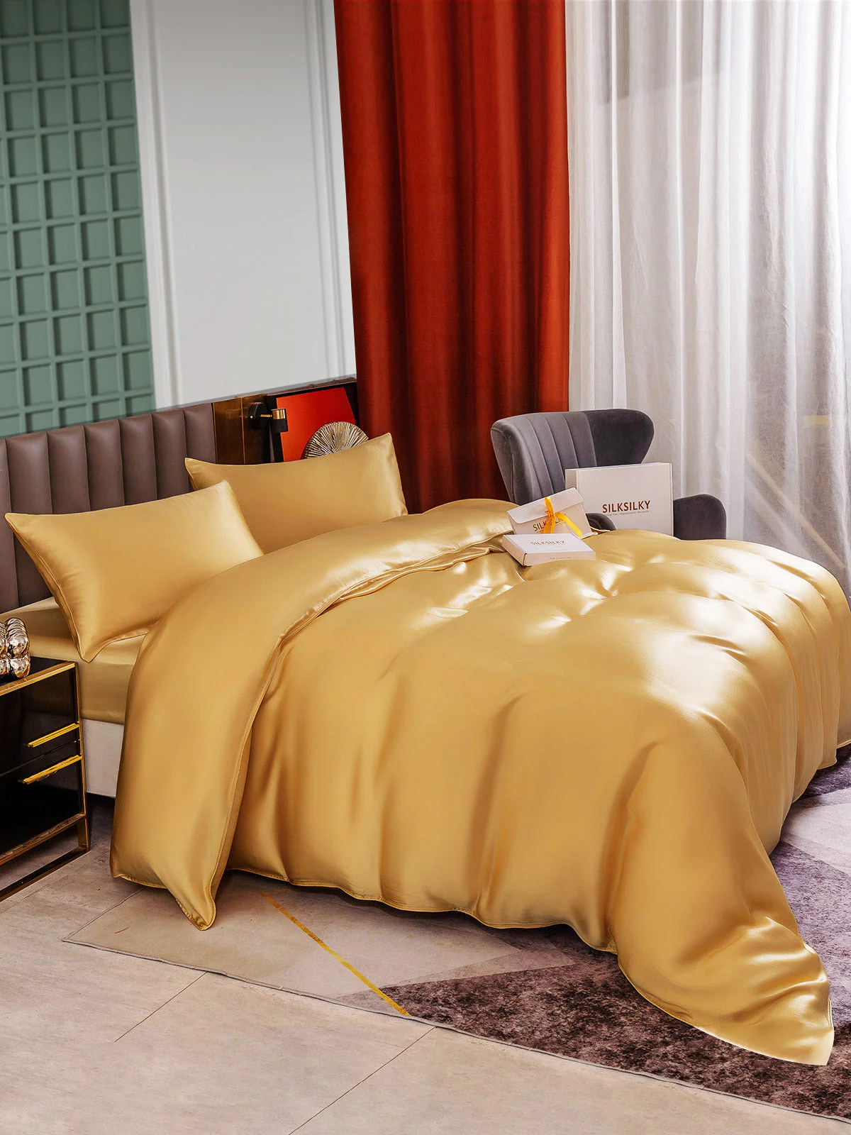 25Momme 4Pcs Silk Set Duvet Cover+Fitted Sheet+2x Pillowcases - Image 49
