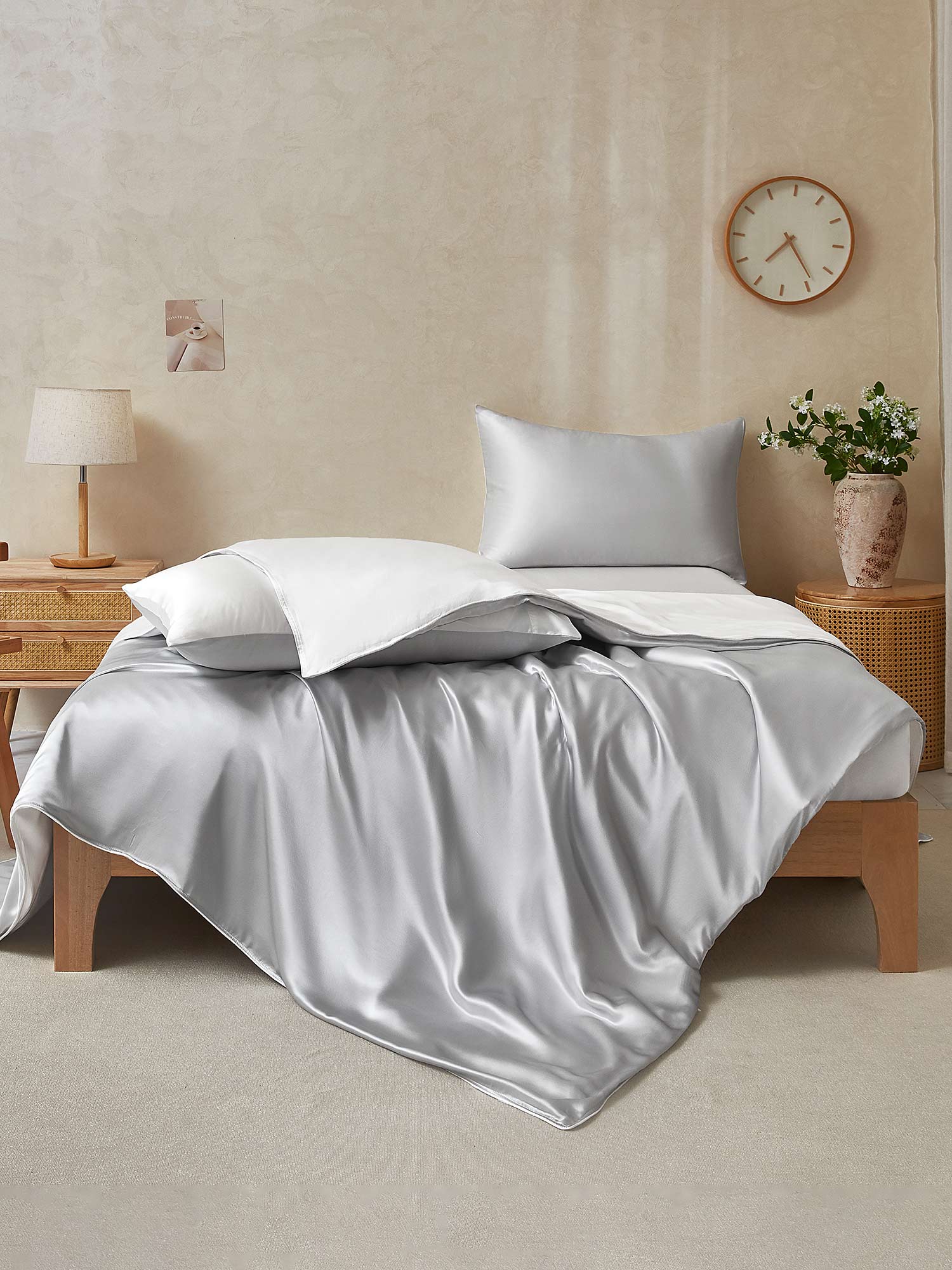 25Momme 4Pcs Silk Set Duvet Cover+Fitted Sheet+2x Pillowcases - Image 52