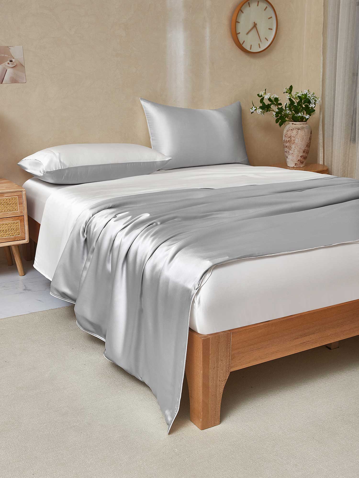 25Momme 4Pcs Silk Set Duvet Cover+Fitted Sheet+2x Pillowcases - Image 53