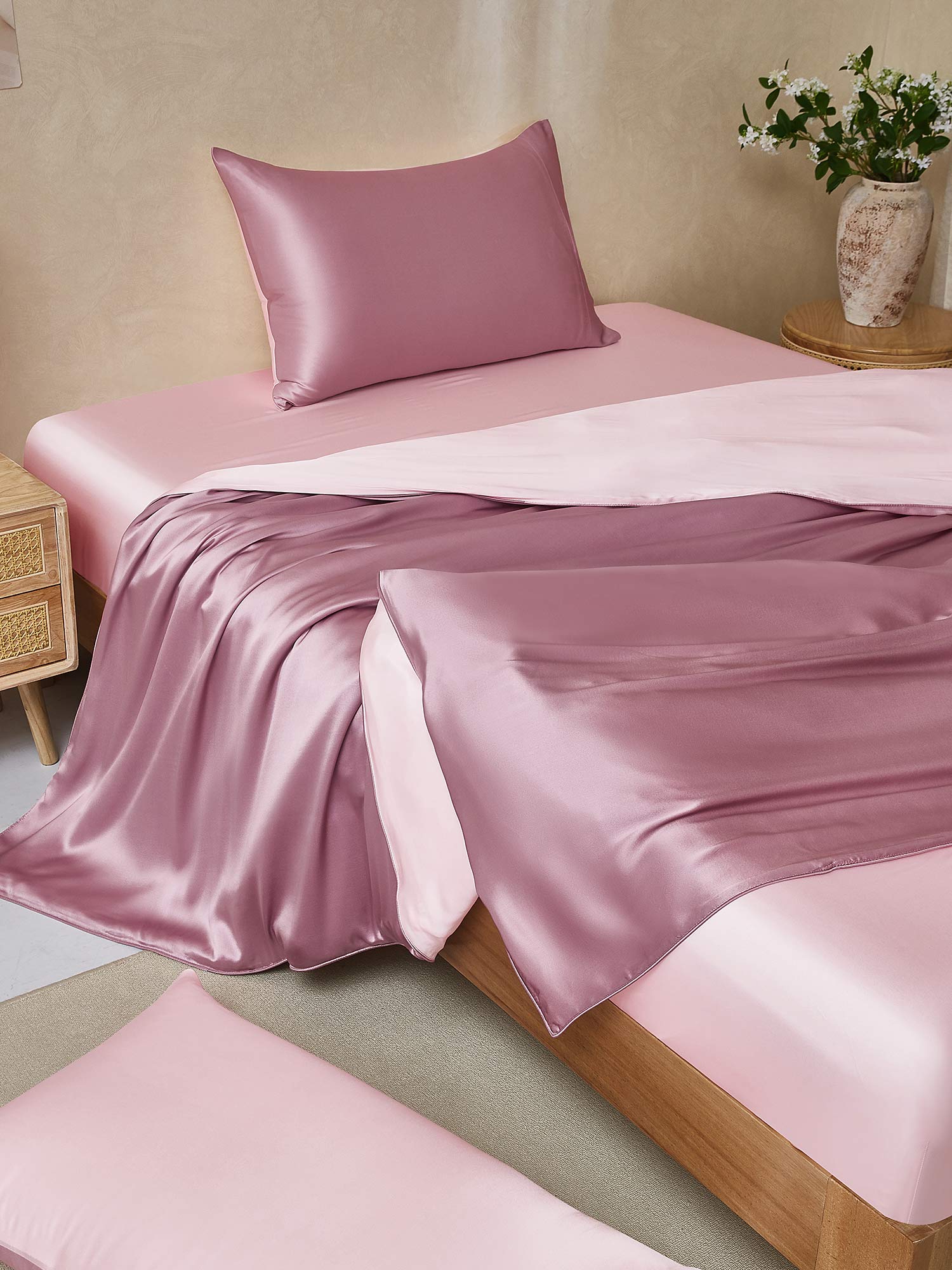 25Momme 4Pcs Silk Set Duvet Cover+Fitted Sheet+2x Pillowcases - Image 58