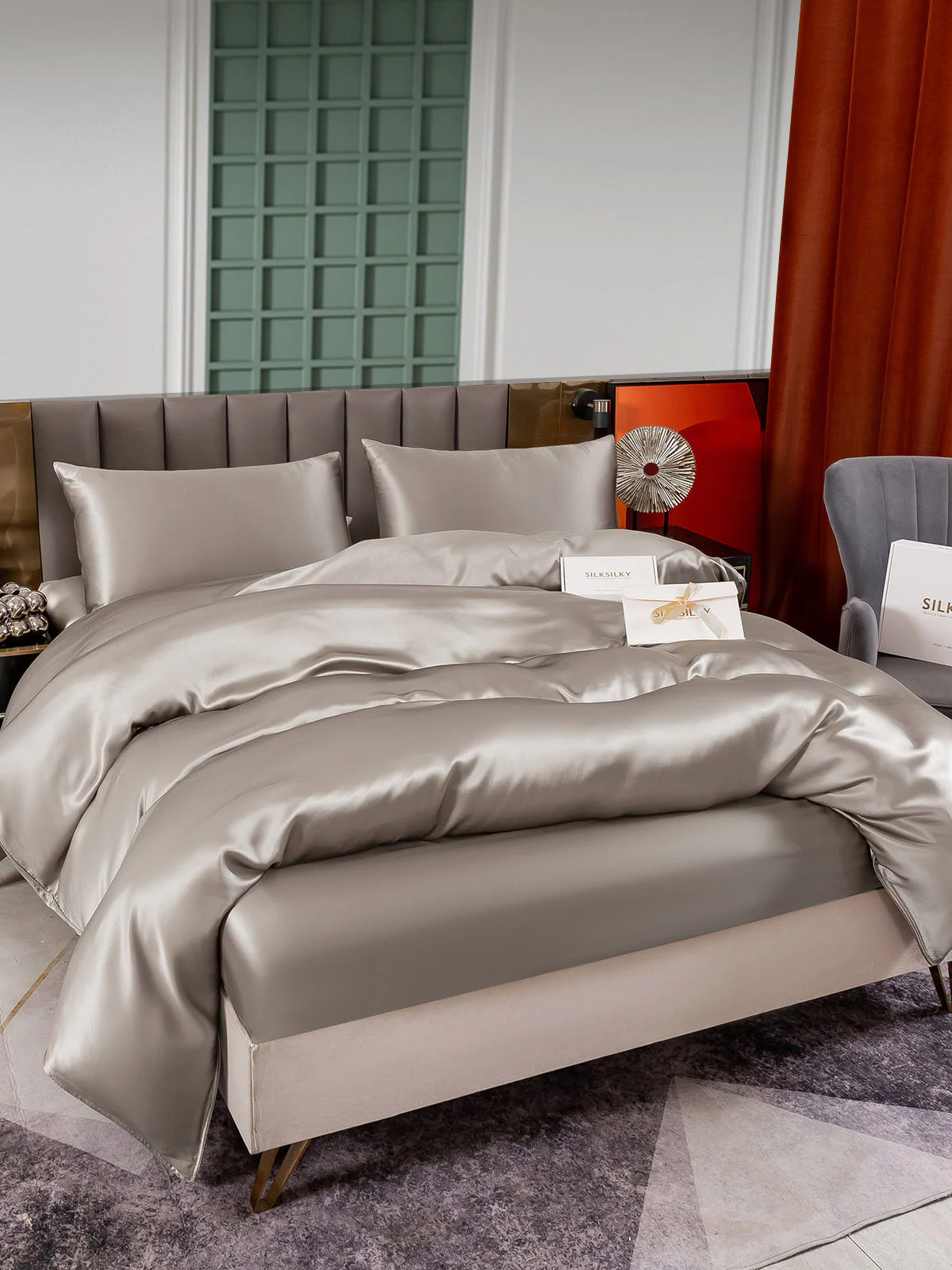 25Momme 4Pcs Silk Set Duvet Cover+Fitted Sheet+2x Pillowcases - Image 74
