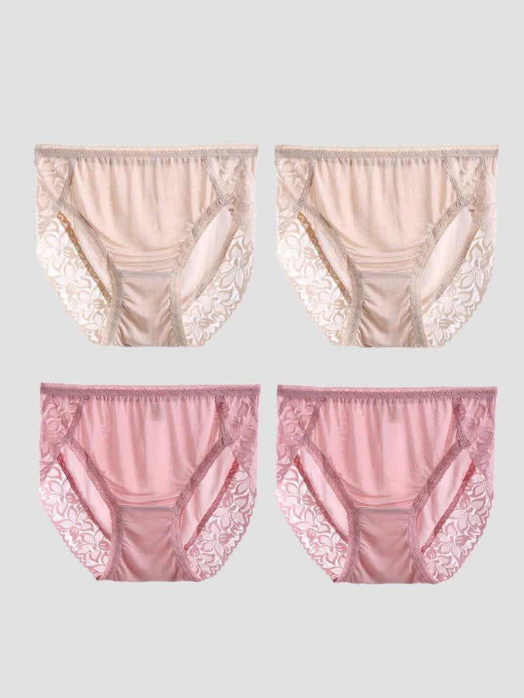 4Pcs Sexy Lace Silk Jersey Panties for Women (Bra NOT Included) - Image 24