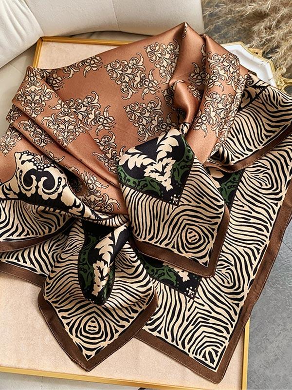 Brown Floral Silk Square Scarf 88x88cm - Image 2