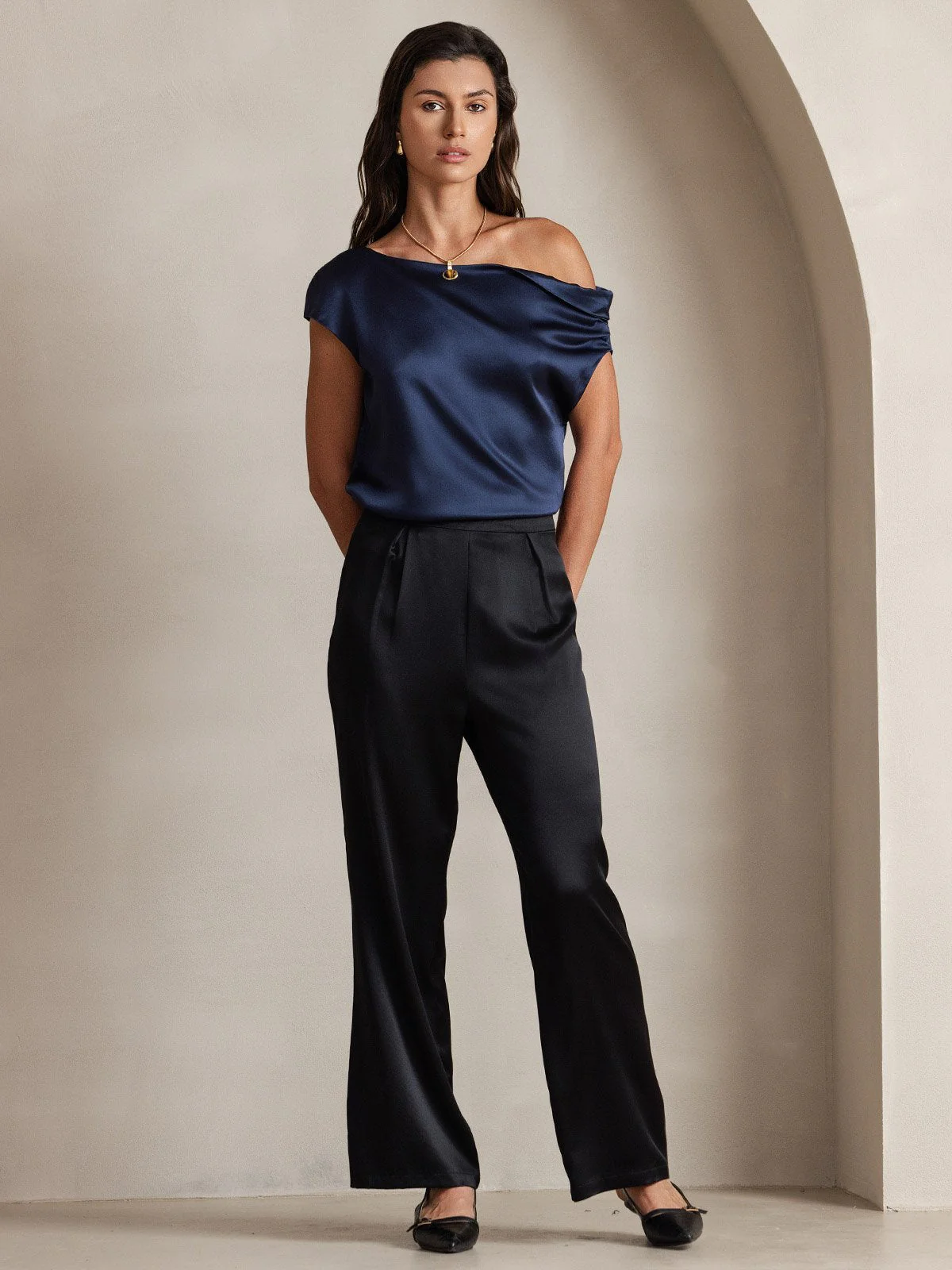 19Momme Silk High Waist Wide Leg Women's Pants - Image 16