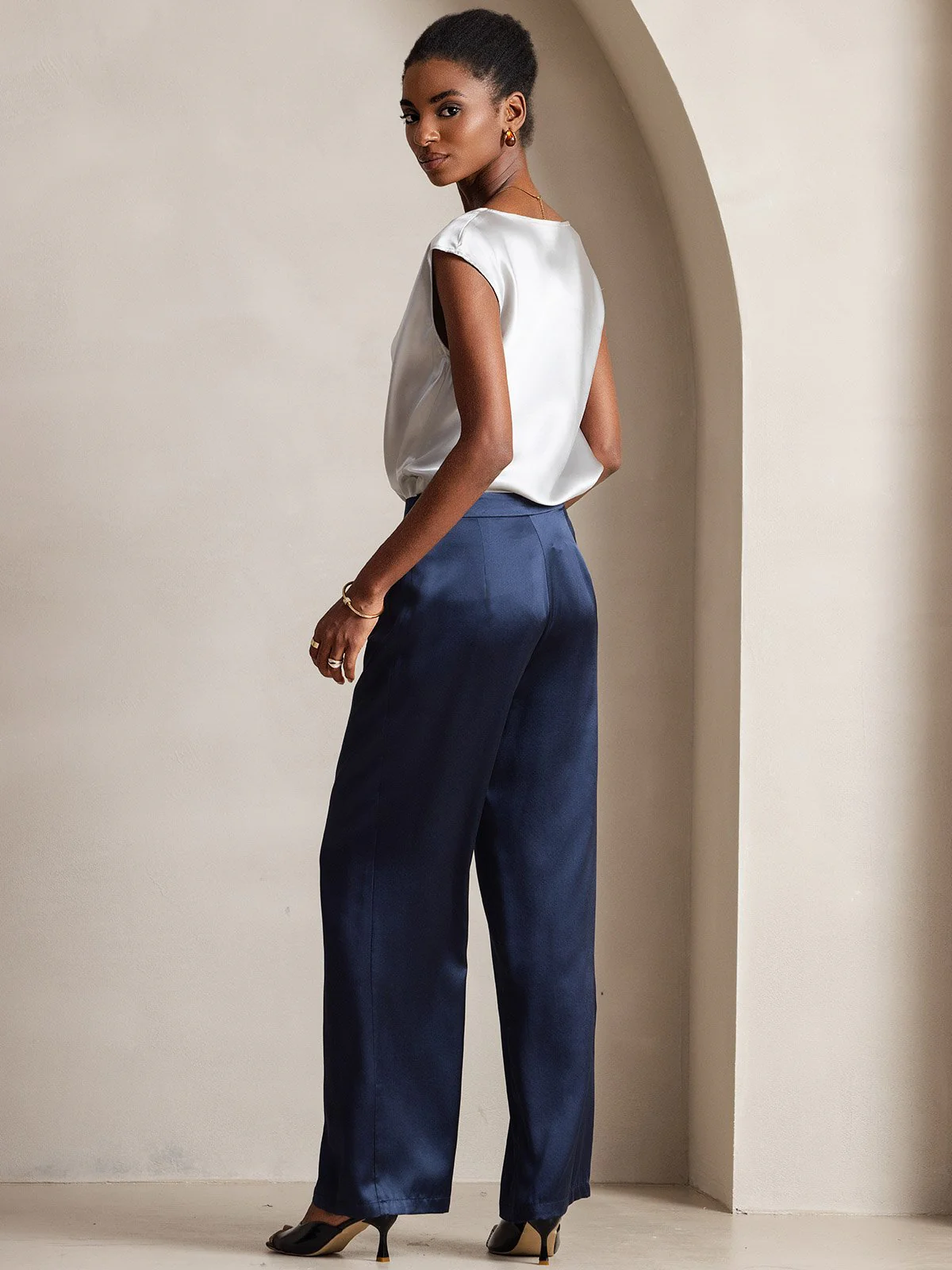 19Momme Silk High Waist Wide Leg Women's Pants - Image 18
