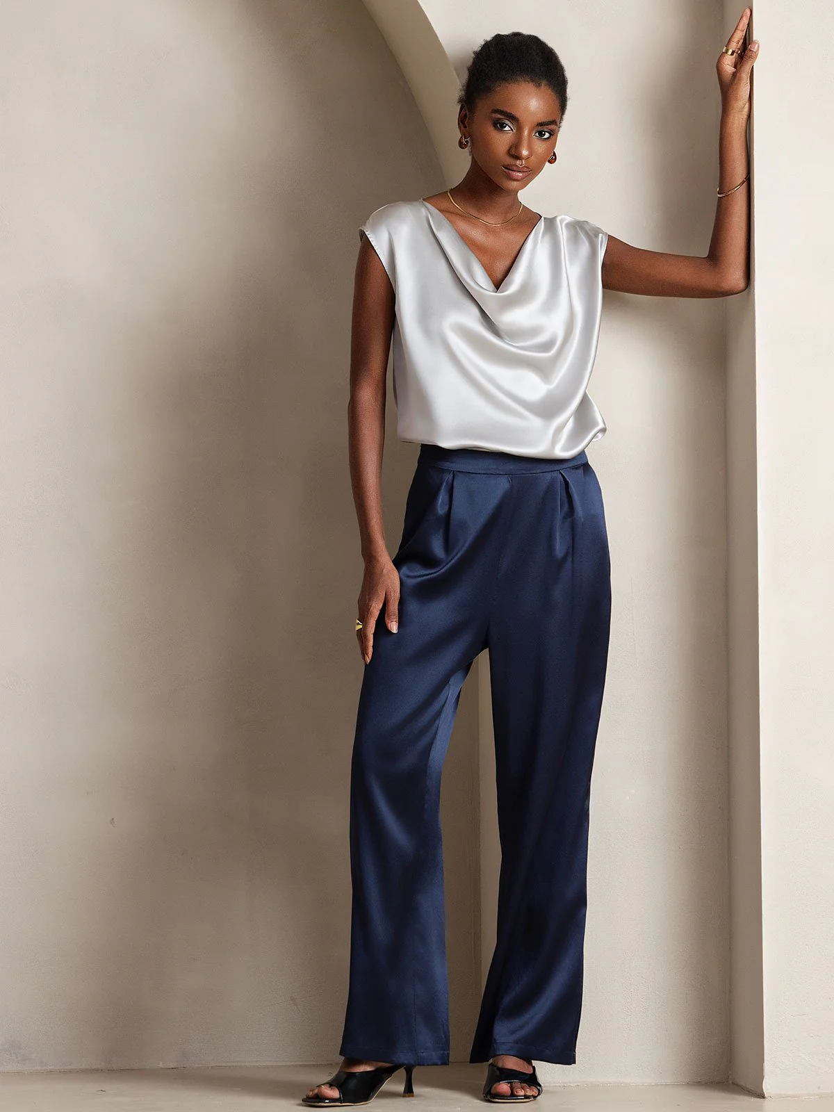 19Momme Silk High Waist Wide Leg Women's Pants - Image 20