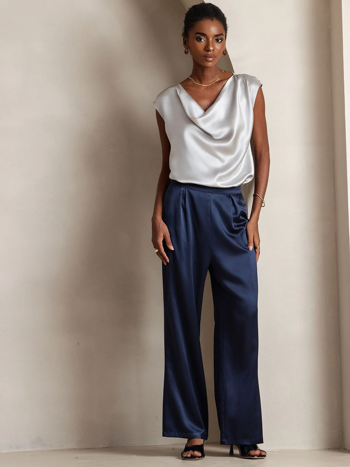 19Momme Silk High Waist Wide Leg Women's Pants - Image 21