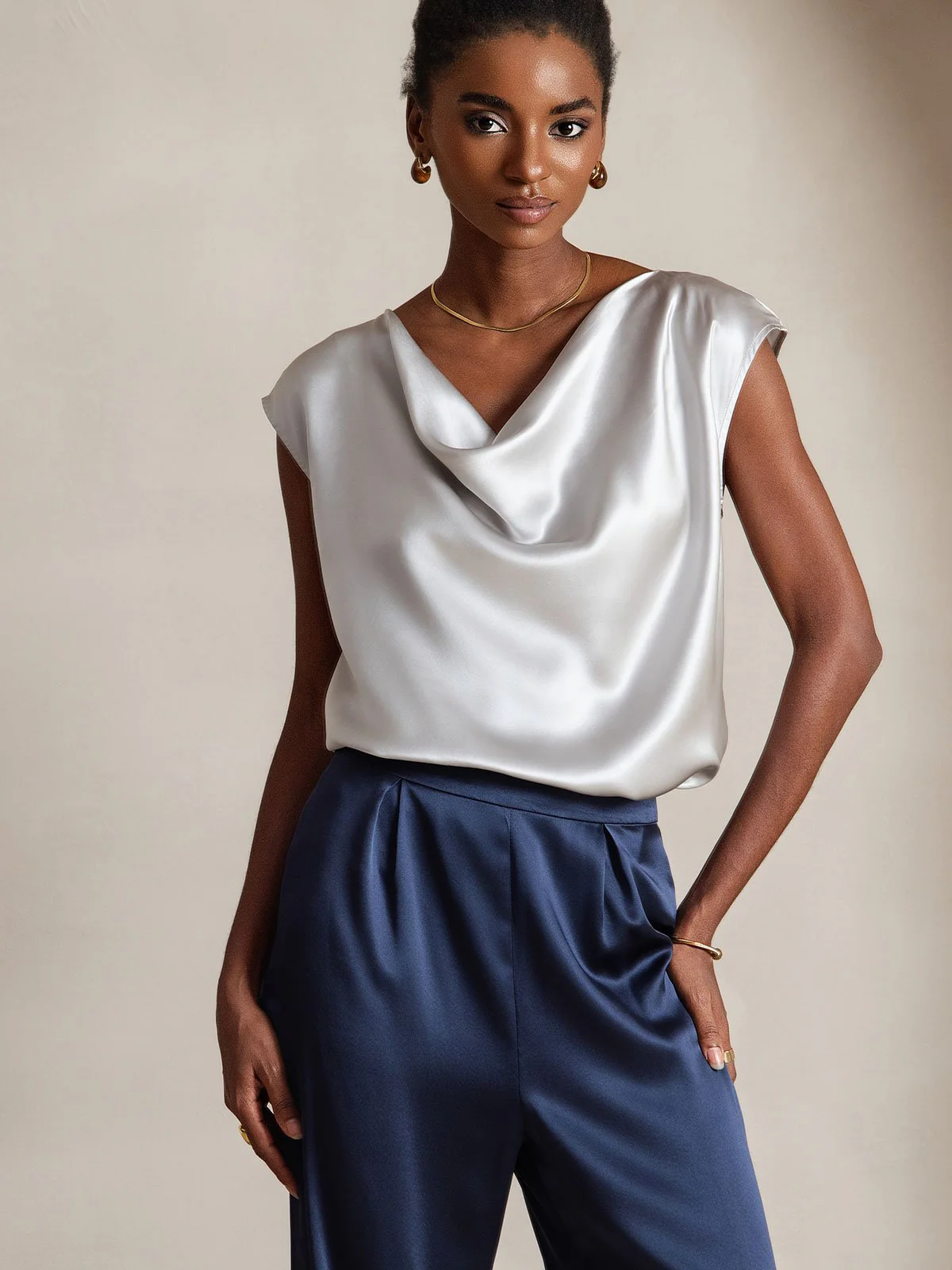 19Momme Silk High Waist Wide Leg Women's Pants - Image 22