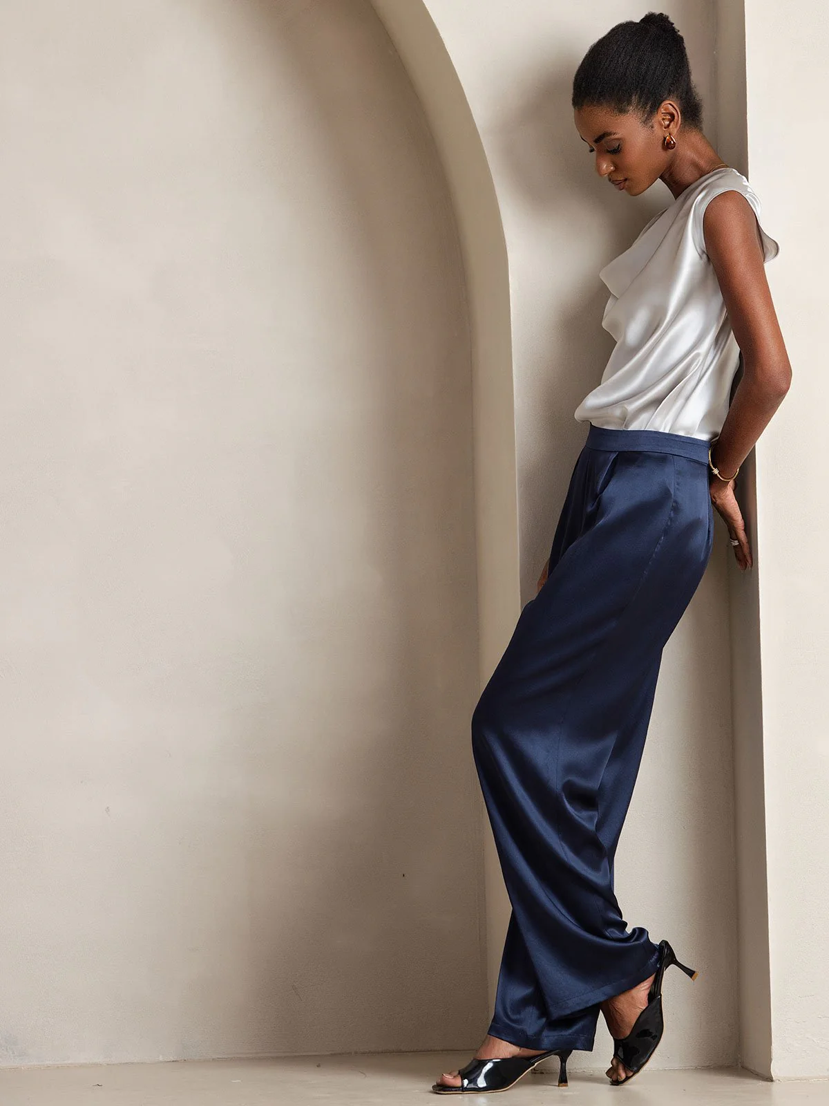 19Momme Silk High Waist Wide Leg Women's Pants - Image 24