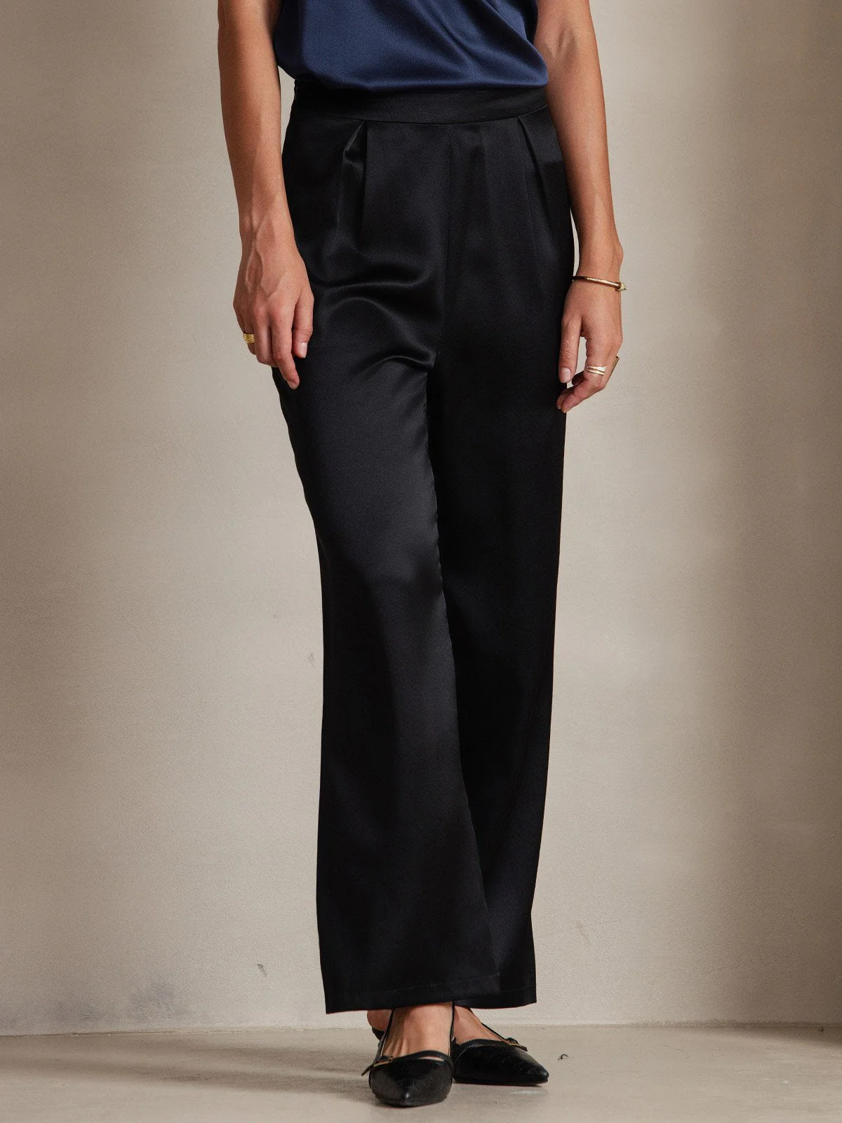19Momme Silk High Waist Wide Leg Women's Pants - Image 9