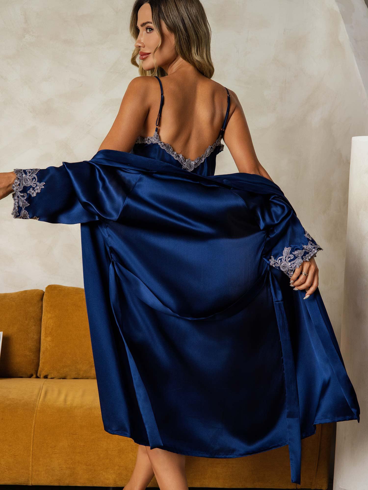 Elegant Pure Silk Nightdress&Dressing Gowns 2Pcs - Image 14