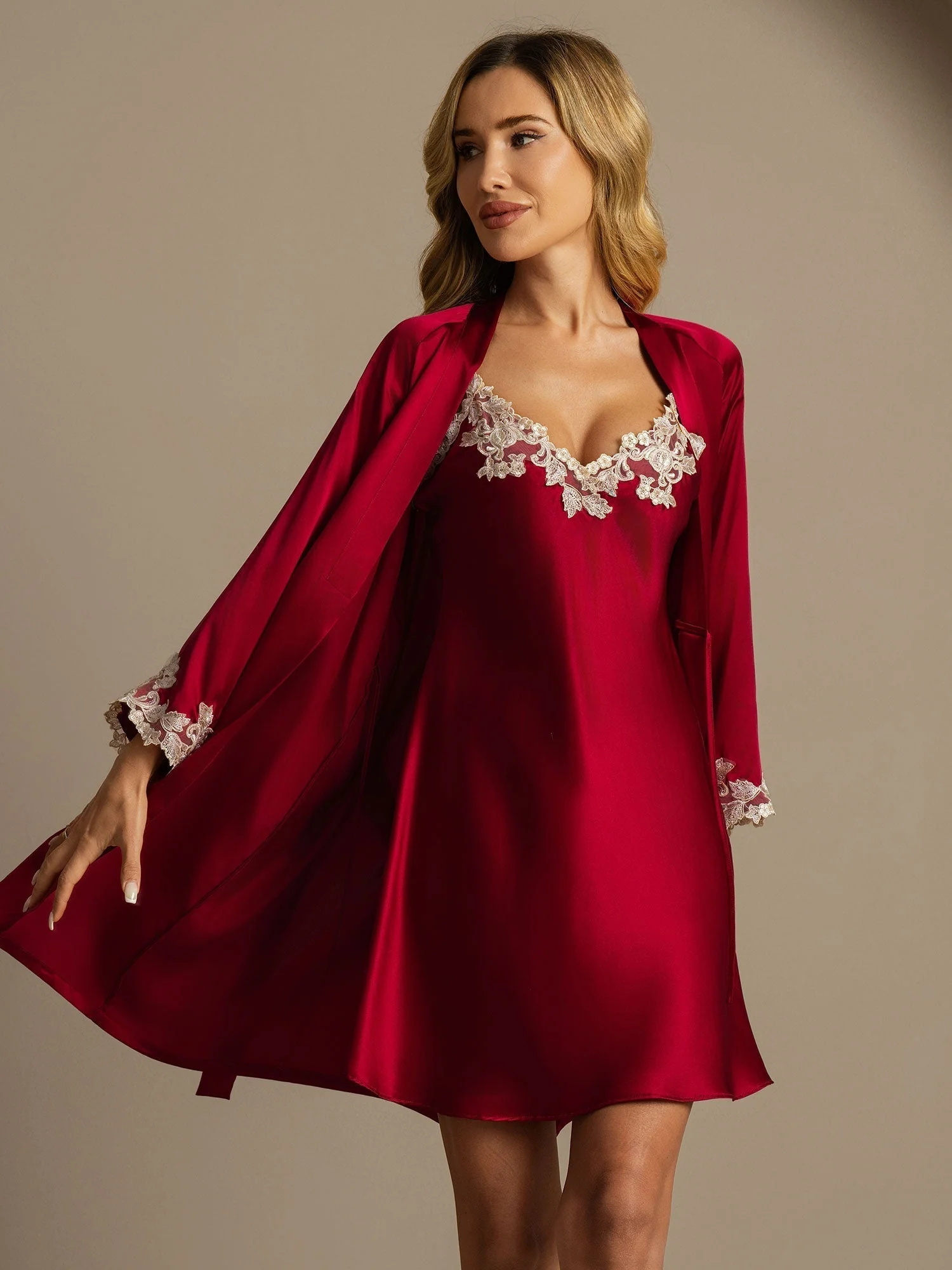 Elegant Pure Silk Nightdress&Dressing Gowns 2Pcs - Image 19