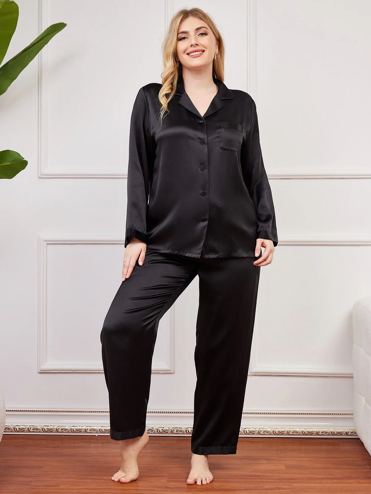 Clearance(Ships to UK Only) - Plus Size Pure Silk Button-Up Women’s Pyjamas