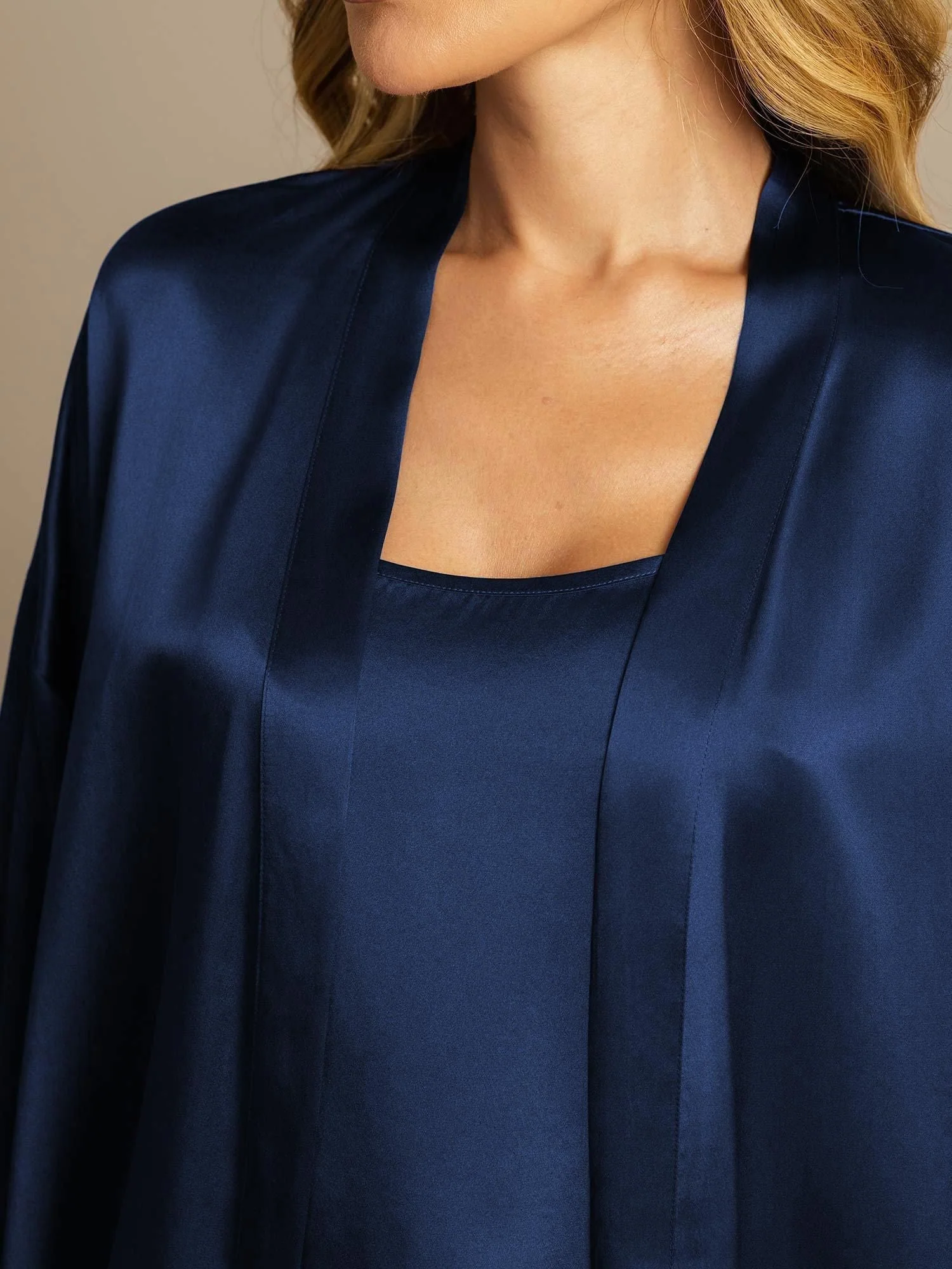 100% Mulberry Silk 3Pcs Elegant Robe & Cami Shorts Set for Women - Image 4