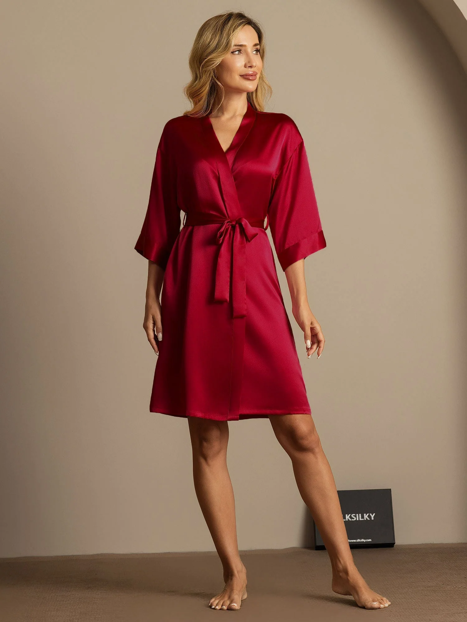 100% Mulberry Silk 3/4 Sleeve Women's Kimono Wrap Robe - Image 11