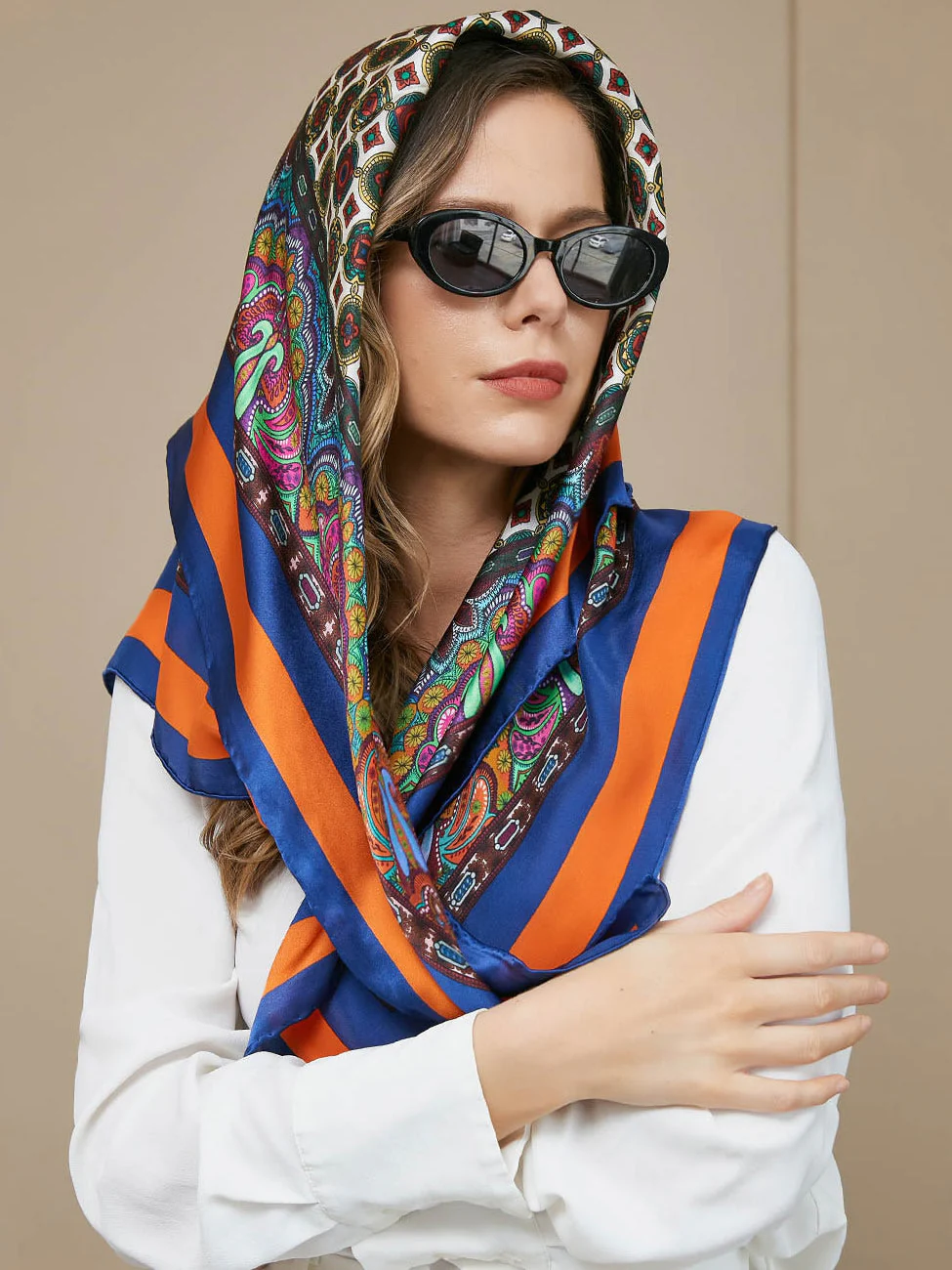 Pure Silk Bohemian Square Scarf / Shawl 86x86cm - Image 2
