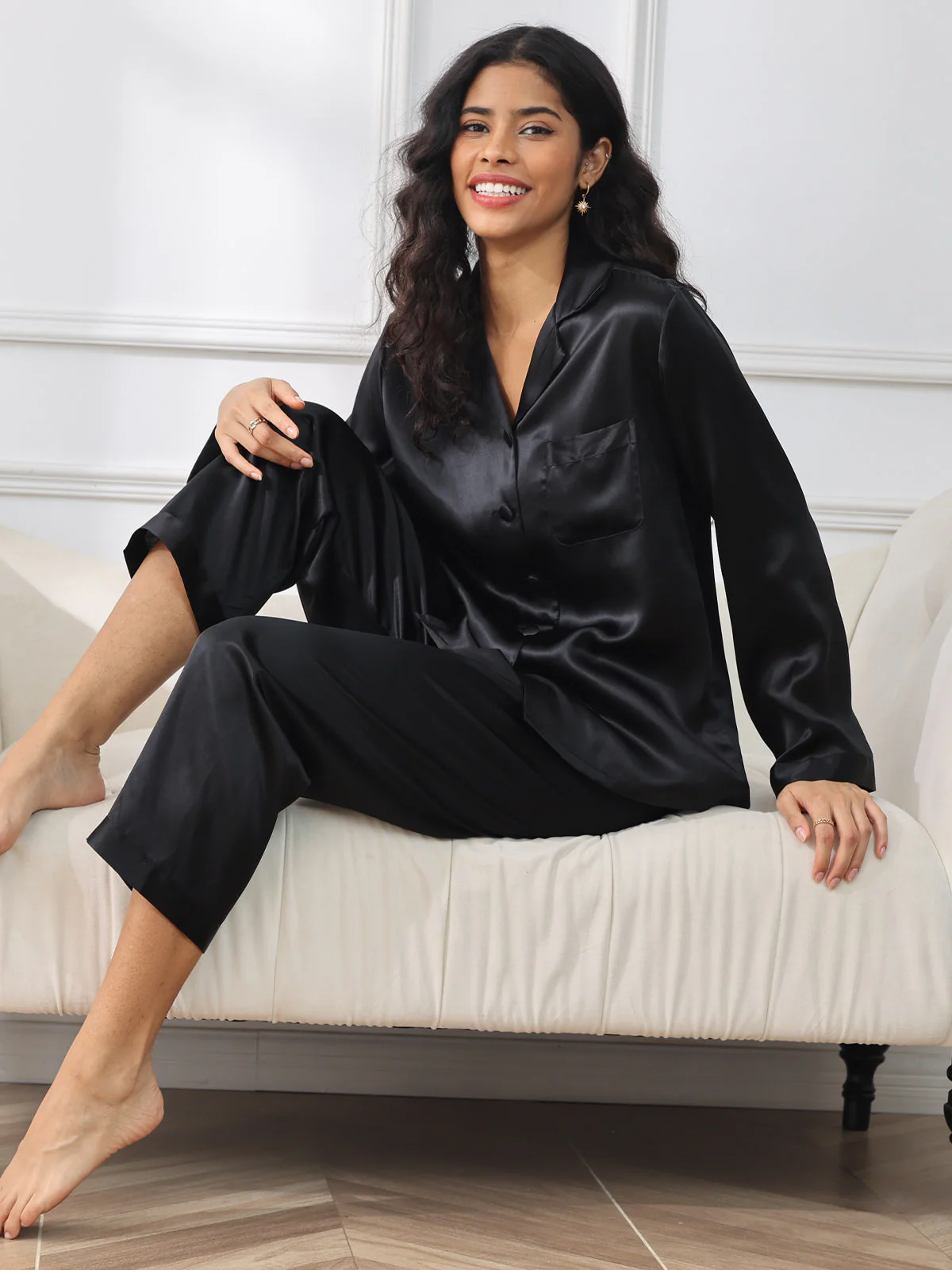 Women's Pure Silk Long Sleeve Pyjamas Set - Image 42