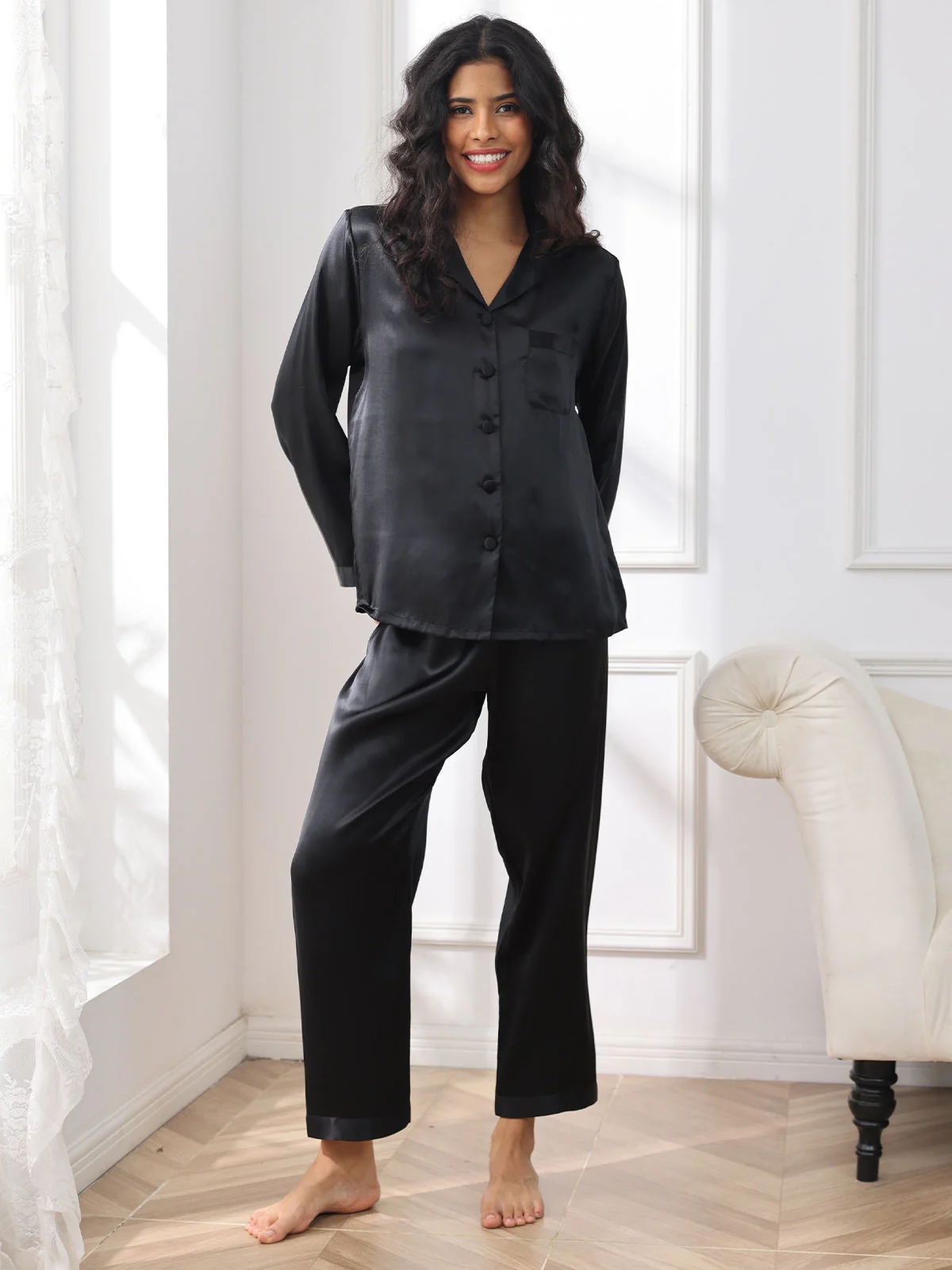 Women's Pure Silk Long Sleeve Pyjamas Set - Image 44