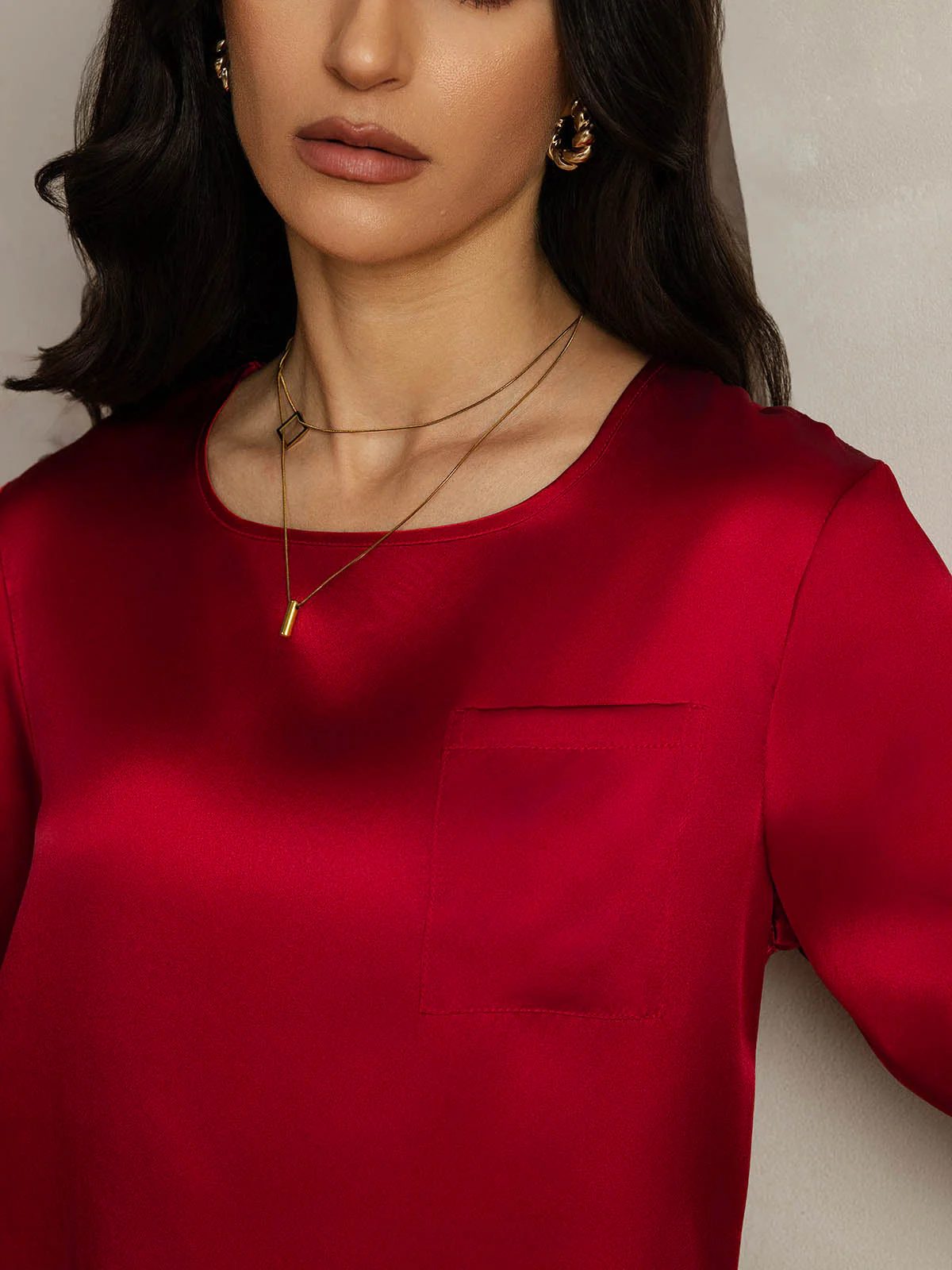 Pure Silk Half Sleeve U Neck Women's T-Shirt - Image 37