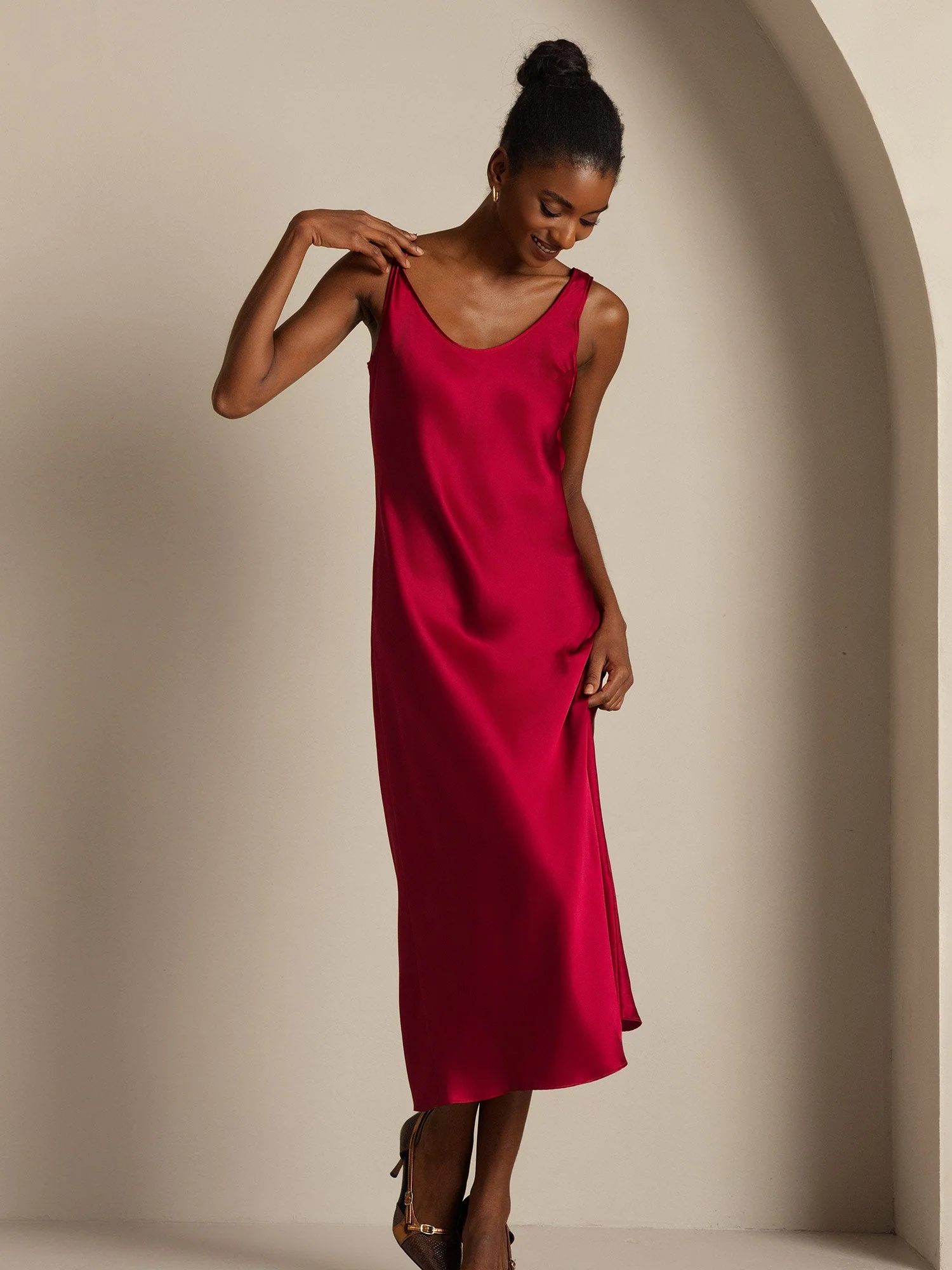 Pure Silk Sleeveless U Neck Midi Dress - Image 24