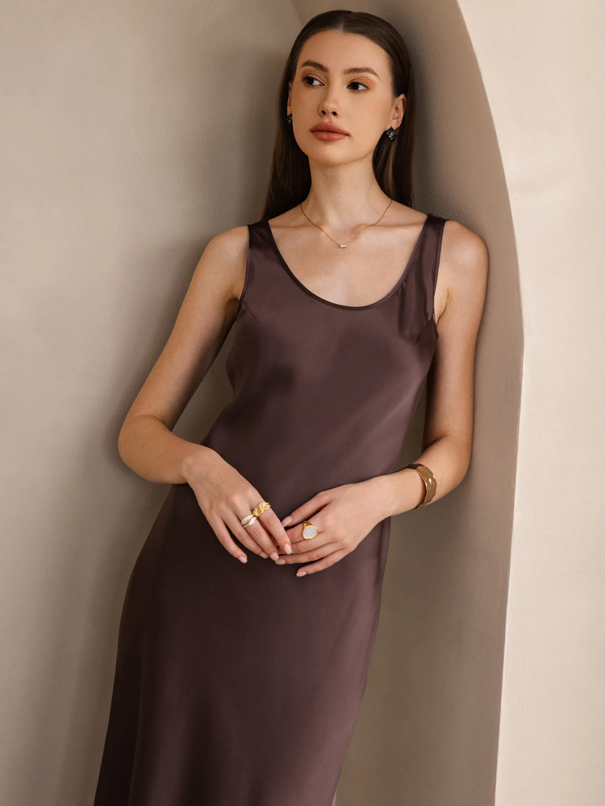 Pure Silk Sleeveless U Neck Midi Dress - Image 28