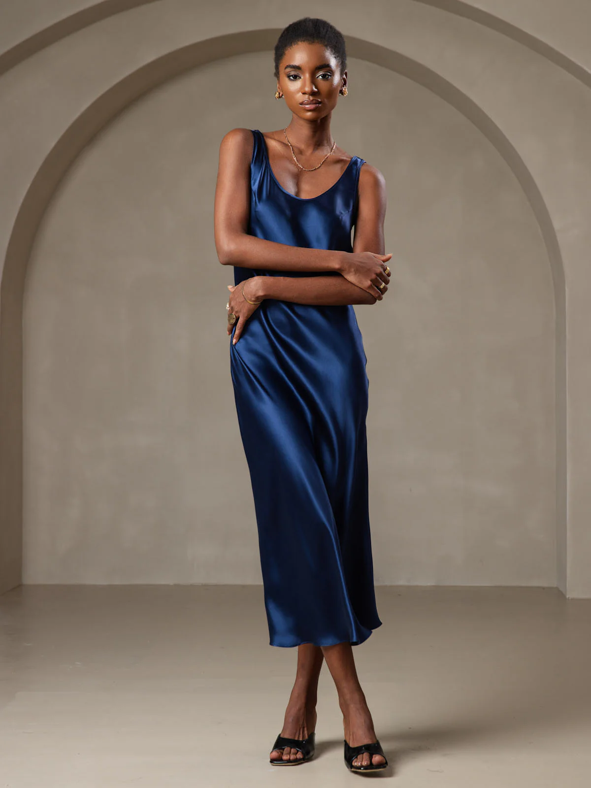 Pure Silk Sleeveless U Neck Midi Dress - Image 8