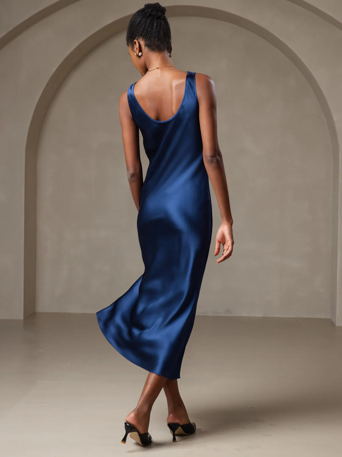 Pure Silk Sleeveless U Neck Midi Dress - Image 9