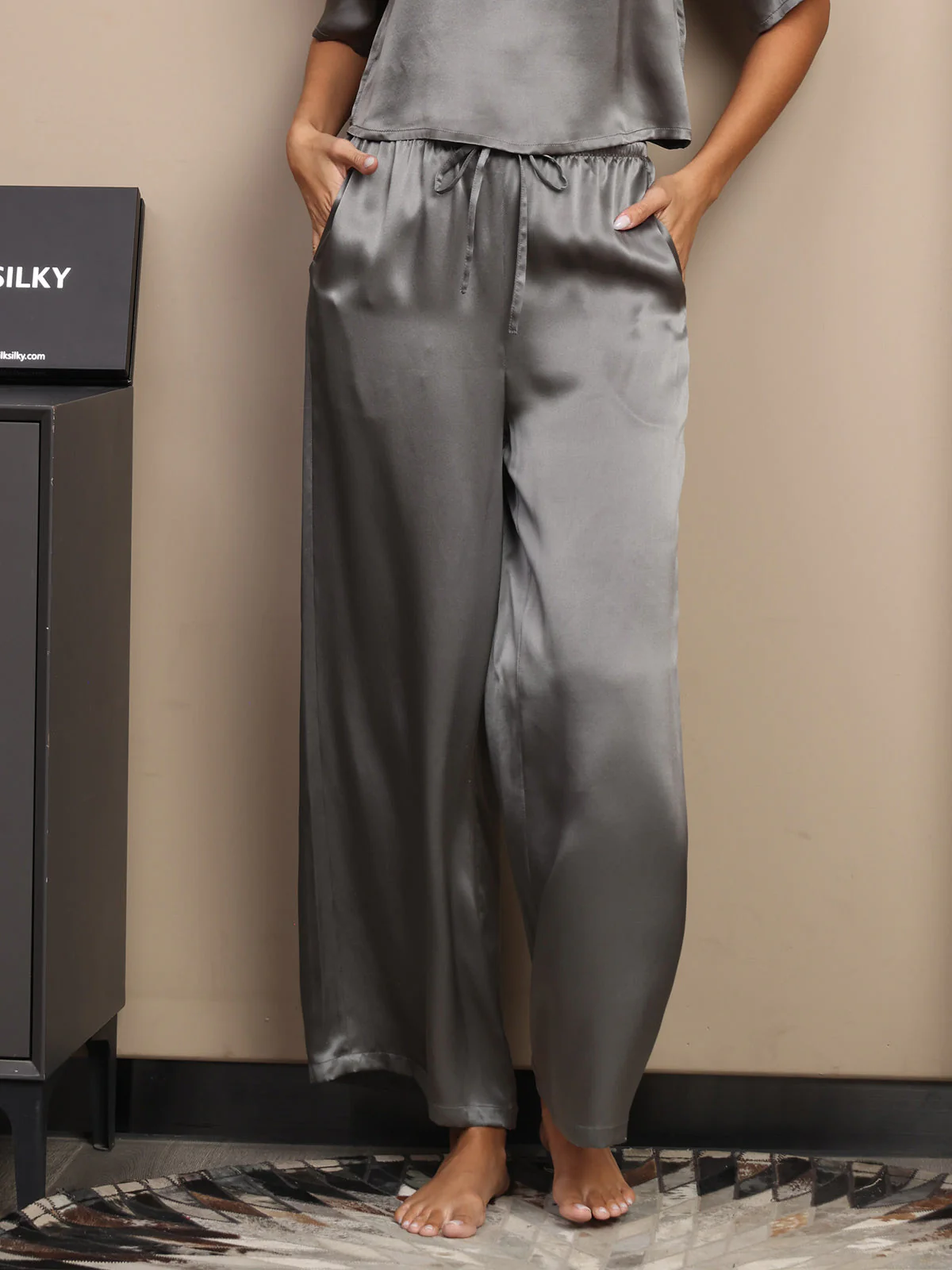 100% Mulberry Silk Wide Leg Women's Pants - Image 32