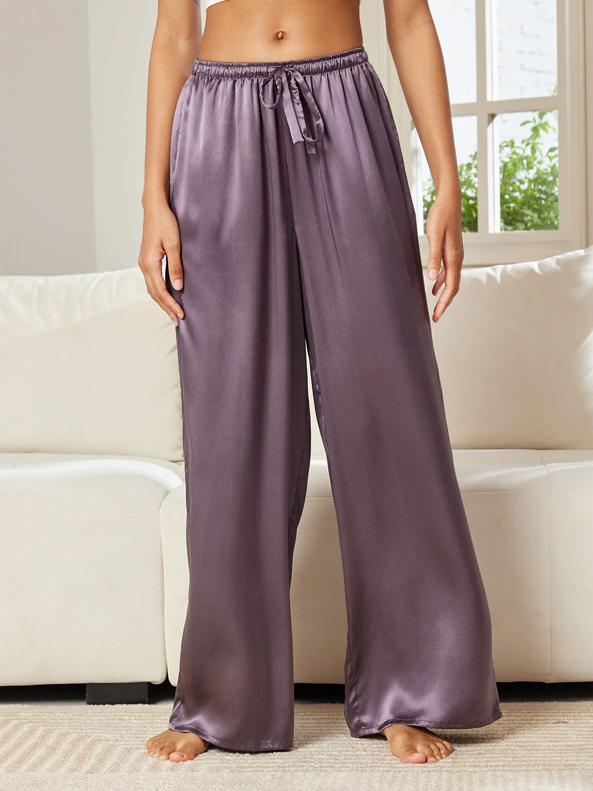 100% Mulberry Silk Wide Leg Women's Pants - Image 4