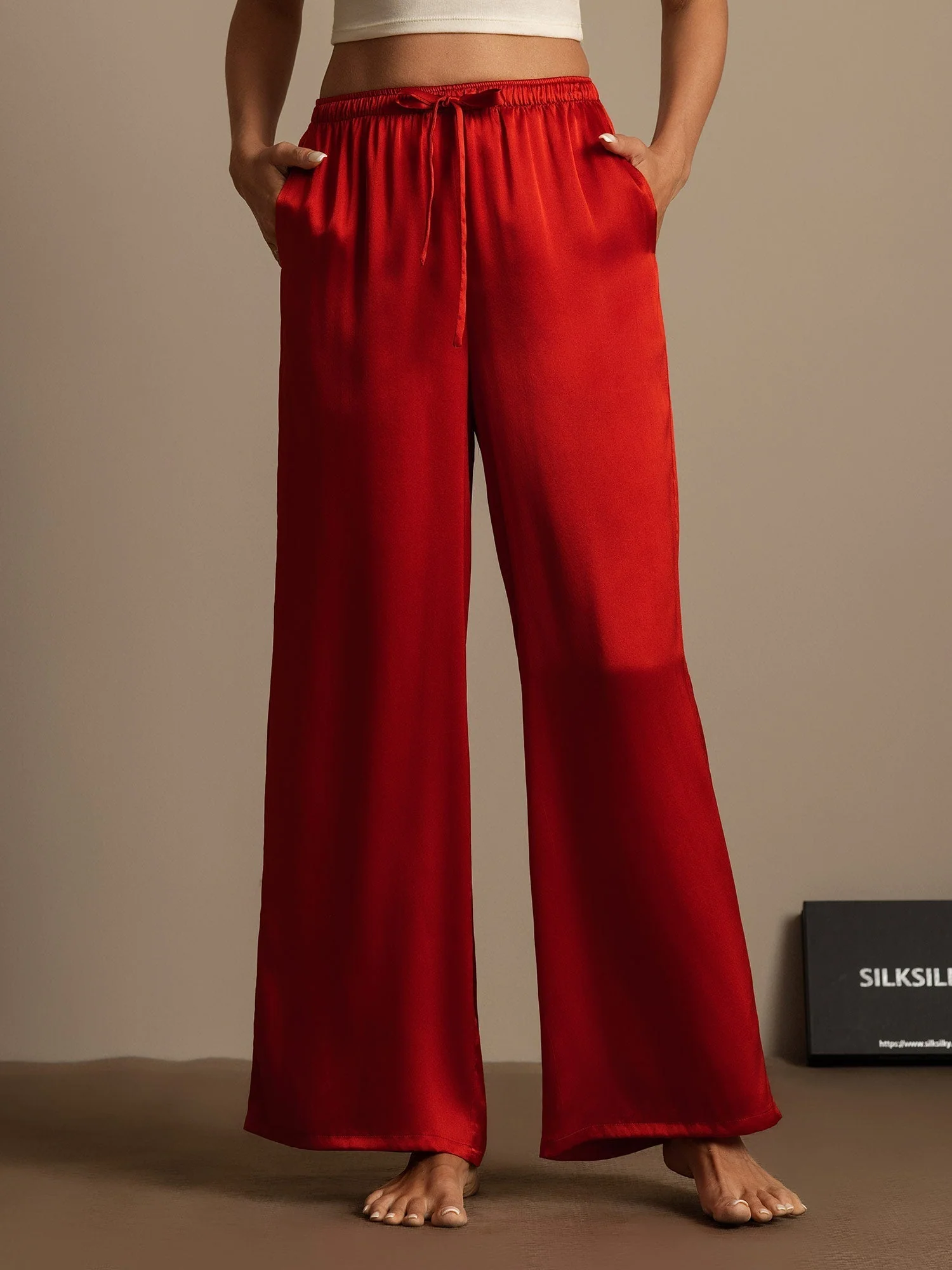100% Mulberry Silk Wide Leg Women's Pants - Image 41