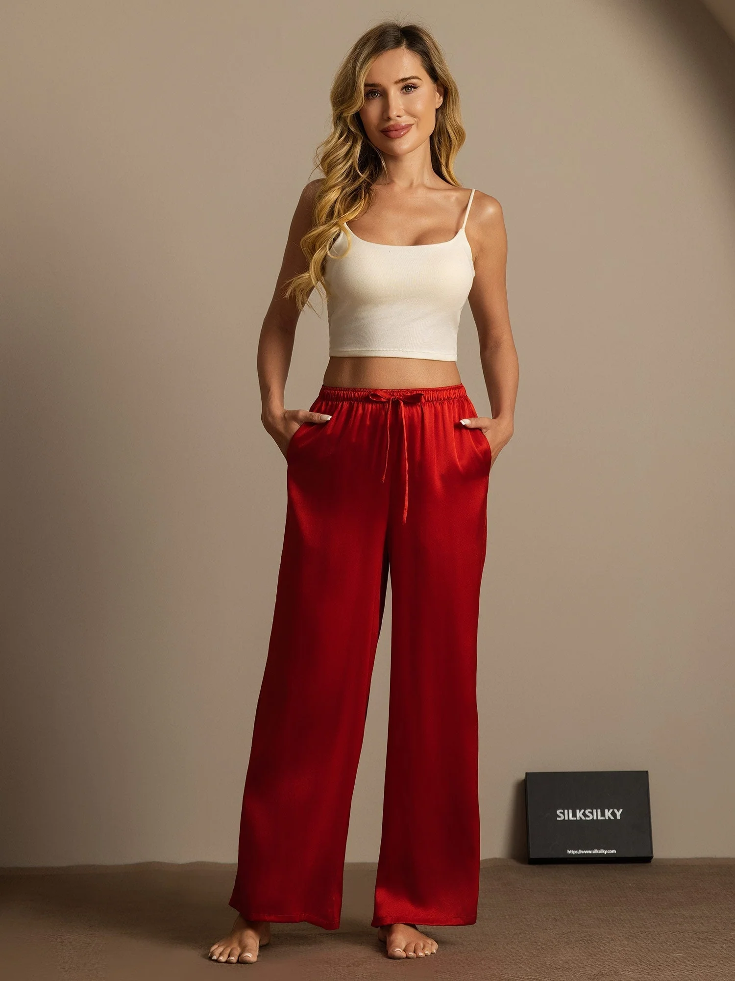 100% Mulberry Silk Wide Leg Women's Pants - Image 44