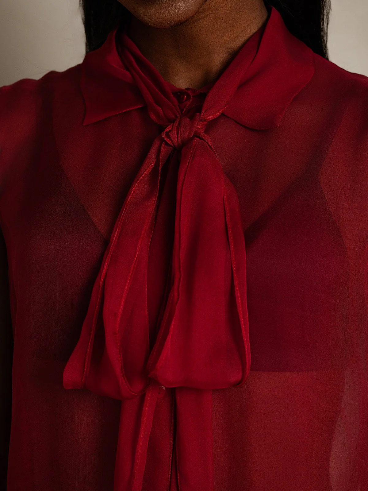 Clearance - Pure Silk Chiffon Women's Sleeveless Tie Neck Sheer Blouse - Image 16