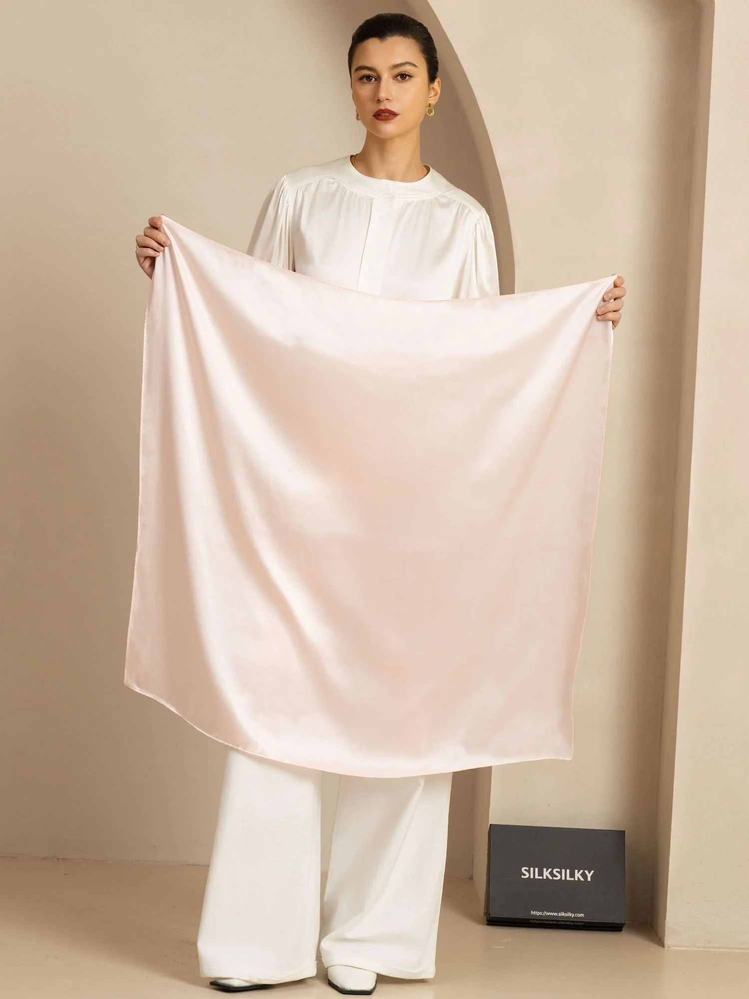 Pure Silk Classic Elegant Square Scarf - Size 90x90cm - Image 2