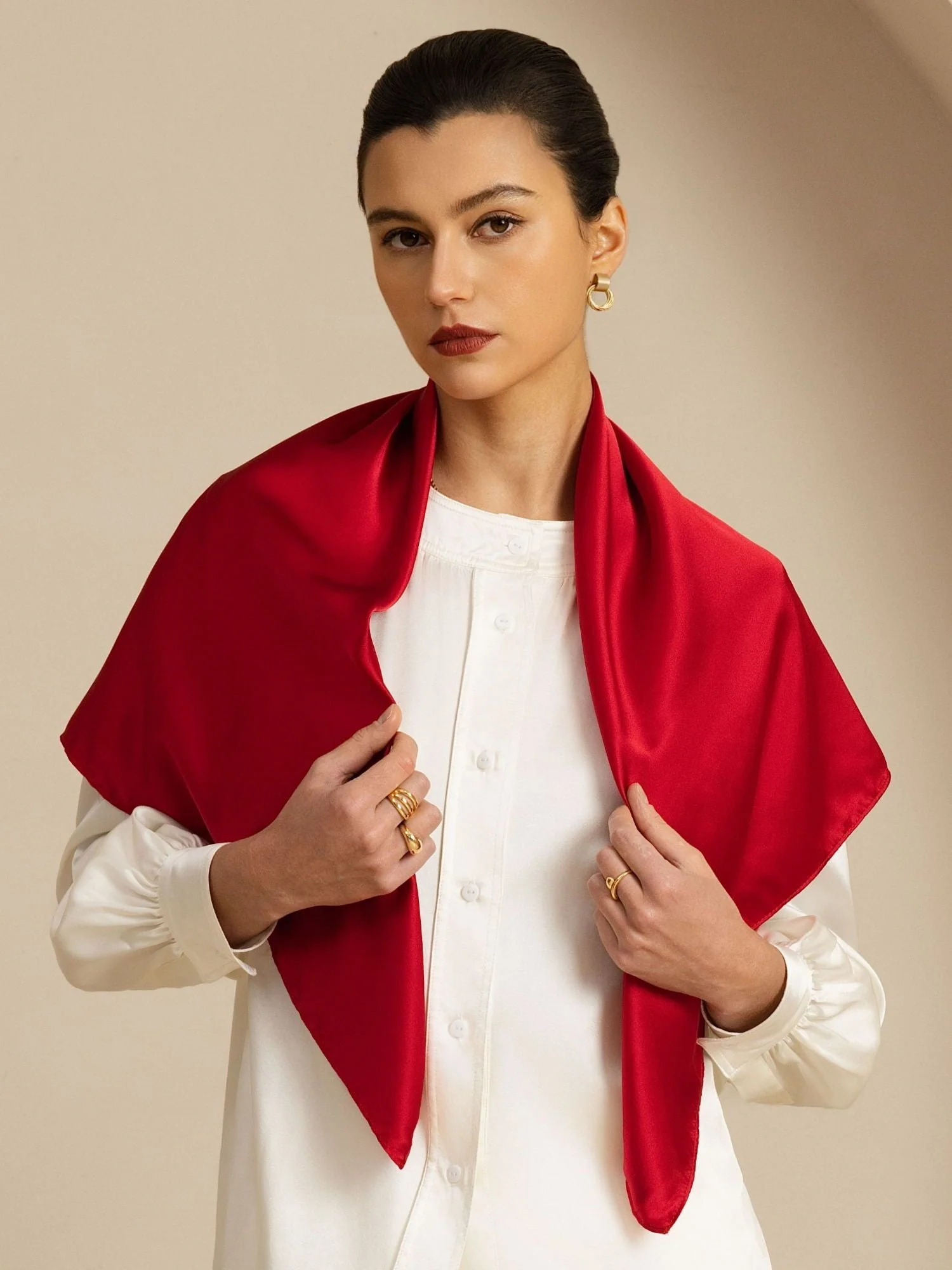 Pure Silk Classic Elegant Square Scarf - Size 90x90cm - Image 28