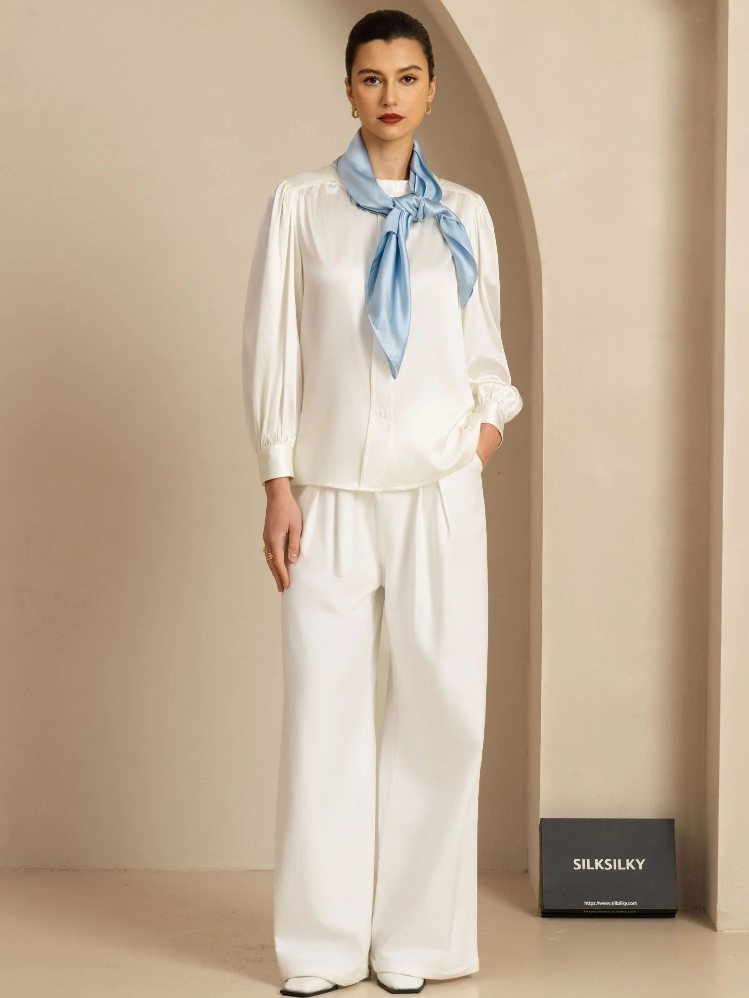 Pure Silk Classic Elegant Square Scarf - Size 90x90cm - Image 34