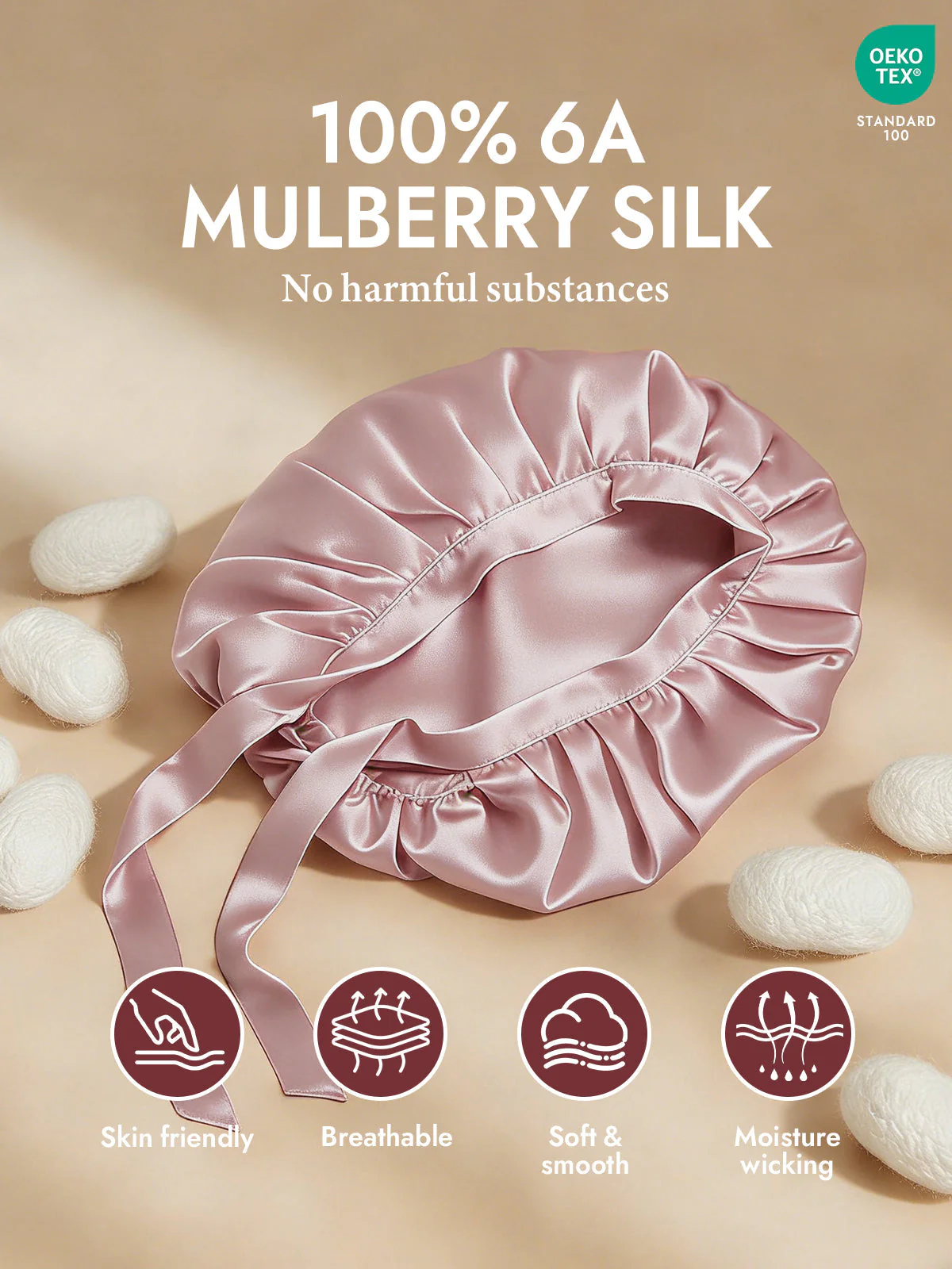 100% Mulberry Silk Sleep Bonnet with Ribbons - Image 20