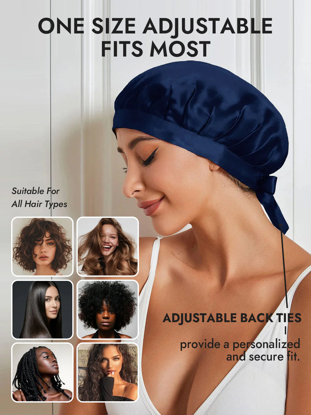 100% Mulberry Silk Sleep Bonnet with Ribbons - Image 30