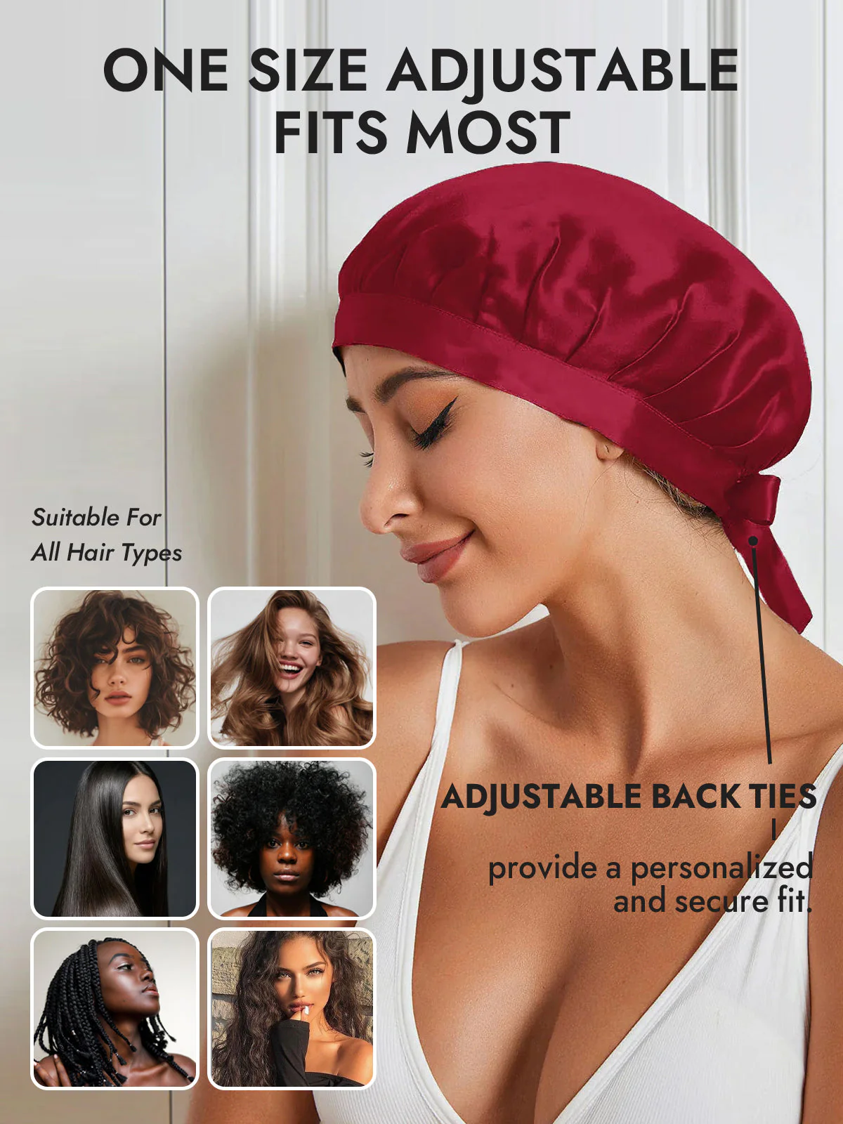 100% Mulberry Silk Sleep Bonnet with Ribbons - Image 54