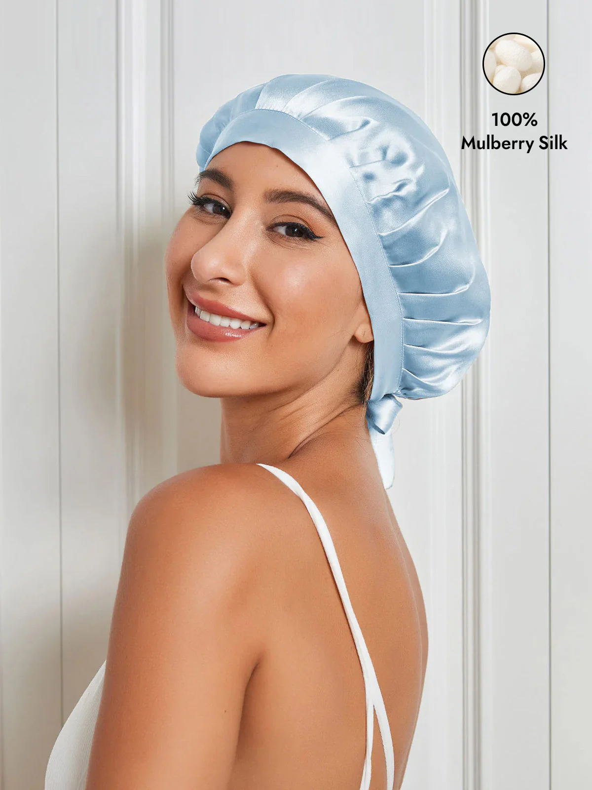 100% Mulberry Silk Sleep Bonnet with Ribbons - Image 61